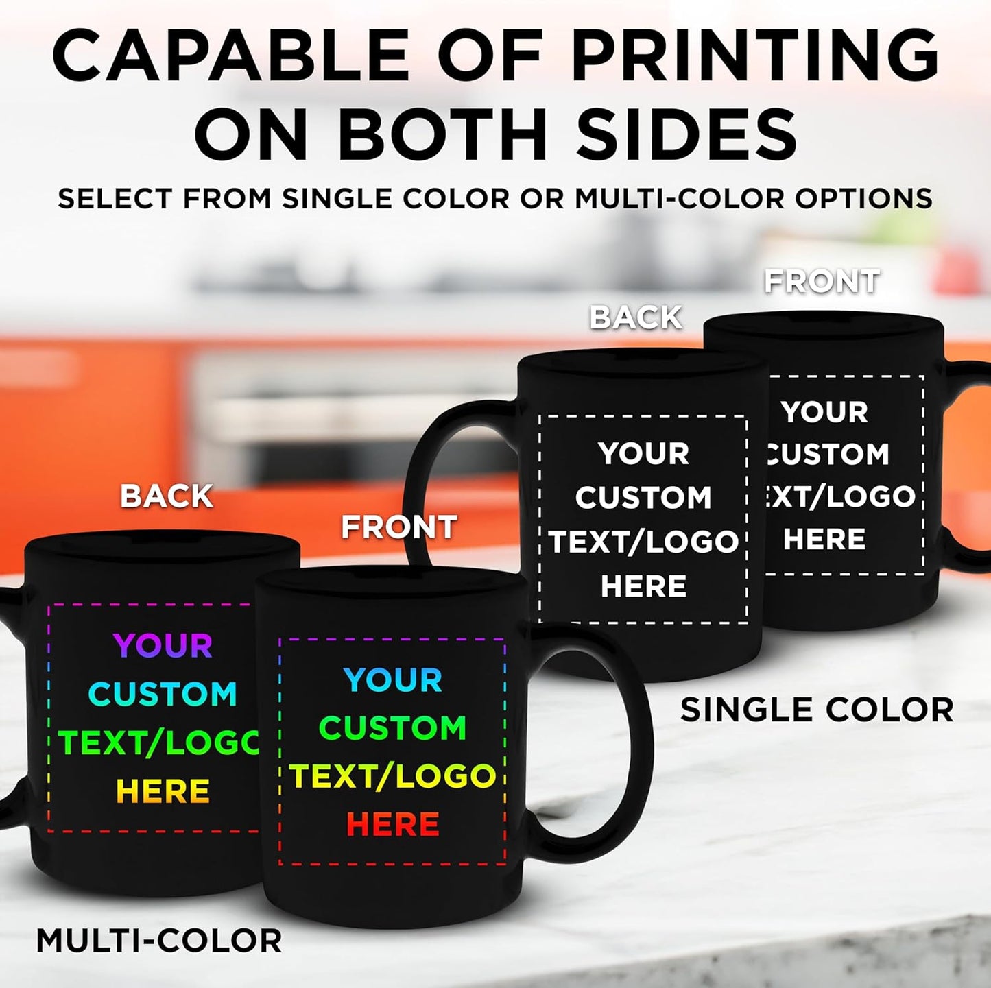 Custom Ceramic Coffee Mugs 11 oz. Set of 10, Personalized Bulk Pack - Coffee cup set, Iced coffee cup, Gaming mug - Black