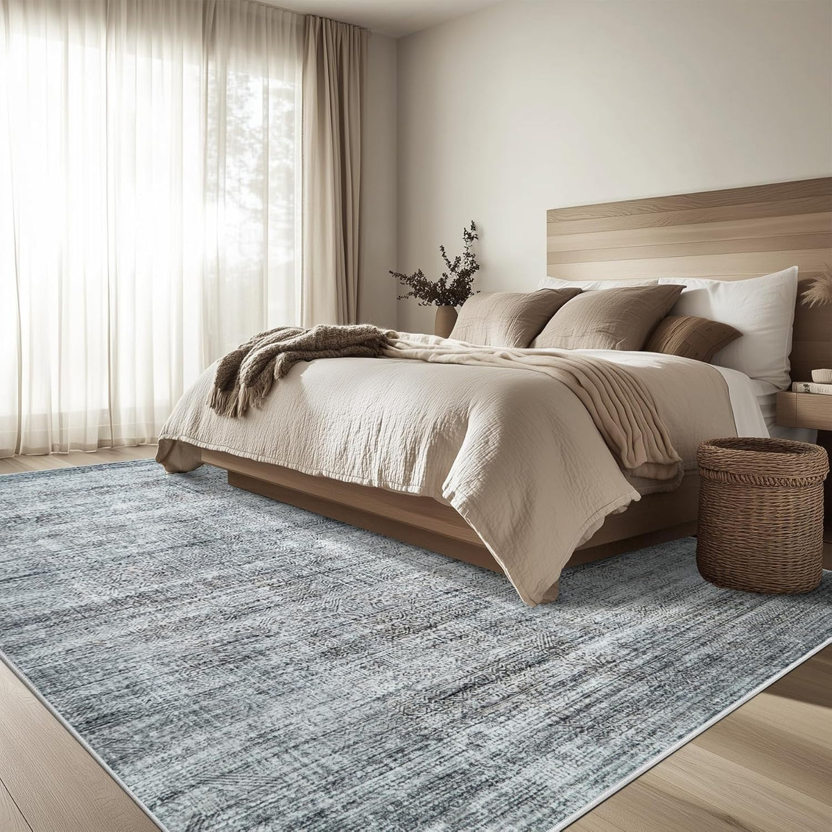 8x10 Area Rug Living Room Rugs - Washable Rug Large Modern Abstract Soft Thin Carpets Indoor Floor No Slip Vintage Carpet for Bedroom Under Dining Table Nursery Home Office Decor Gray Blue