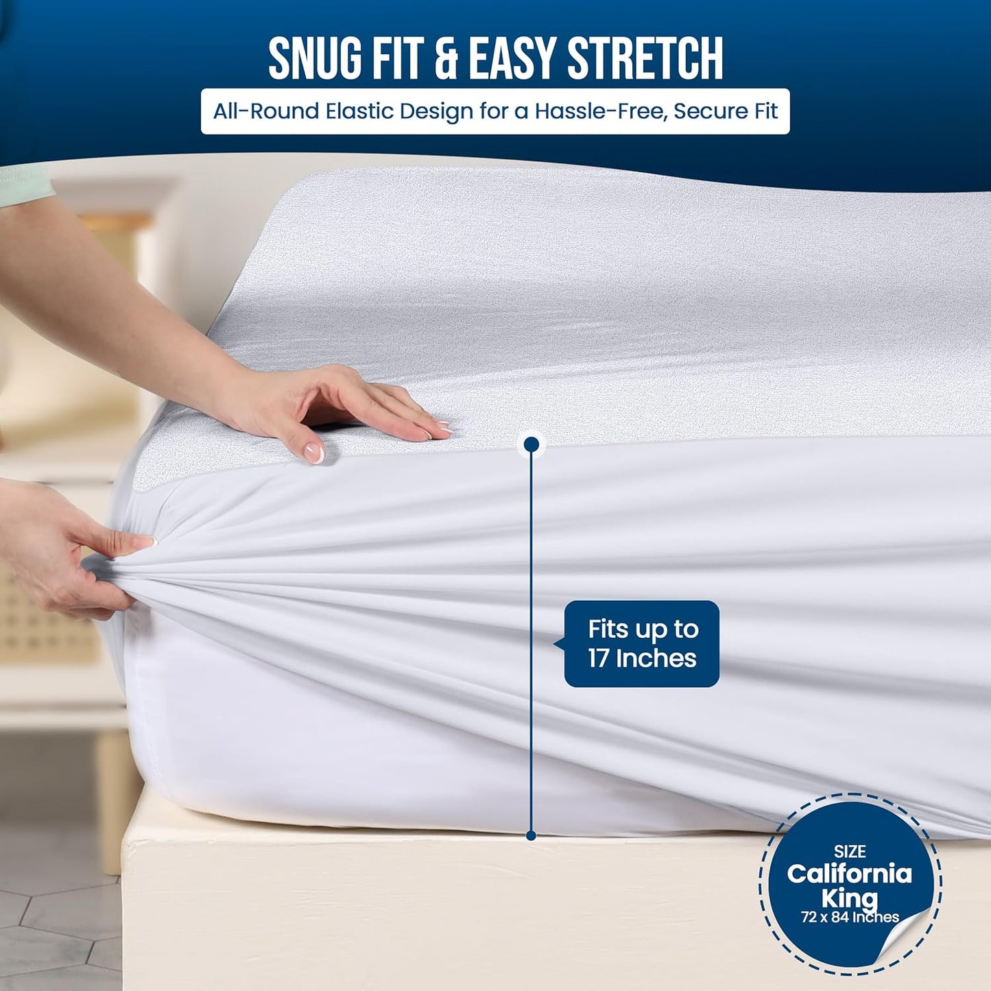 Utopia Bedding Waterproof Mattress Protector California King Size 2 Pack, 200 GSM Breathable Terry Mattress Cover, Fitted Style with Stretchable Pockets (White)