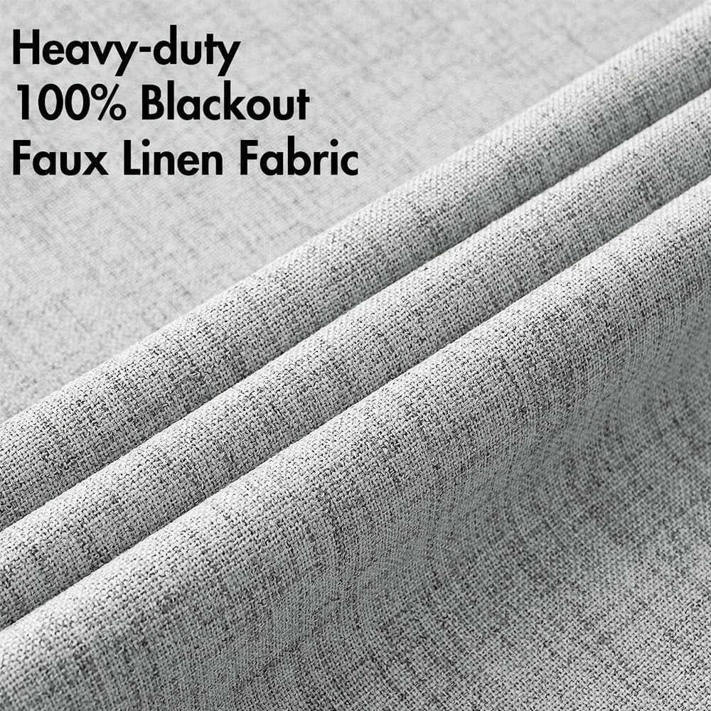 MIULEE Linen Curtains for Bedroom 100% Blackout Thermal Insulated Glacier Gray Grommet Room Darkening Curtains & Drapes for Living Room Nursery 52 x 90 Inch (2 Panels)