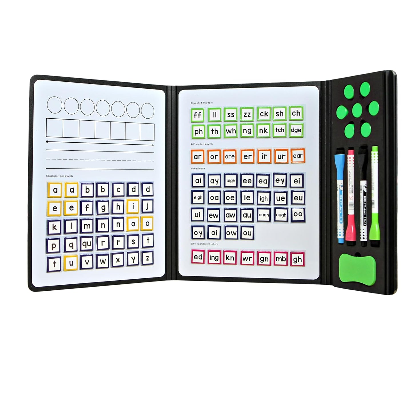 Set of 5 - Magnetic Dry-Erase Phonics Blending Board – Hands-On Word Building & Spelling Tool with Grapheme Tiles, Handwriting Lines & Syllable Mats – Reusable Learning for Classroom & Home
