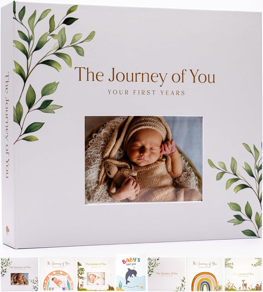 Baby's First 5 Year Book for Girl or Boy - Gender Neutral Green Meadow Nature Keepsake Memory Journal - Newborn Photo Album Milestone Scrapbook - Baby Registry and Gender Reveal Gift for Parents to Be