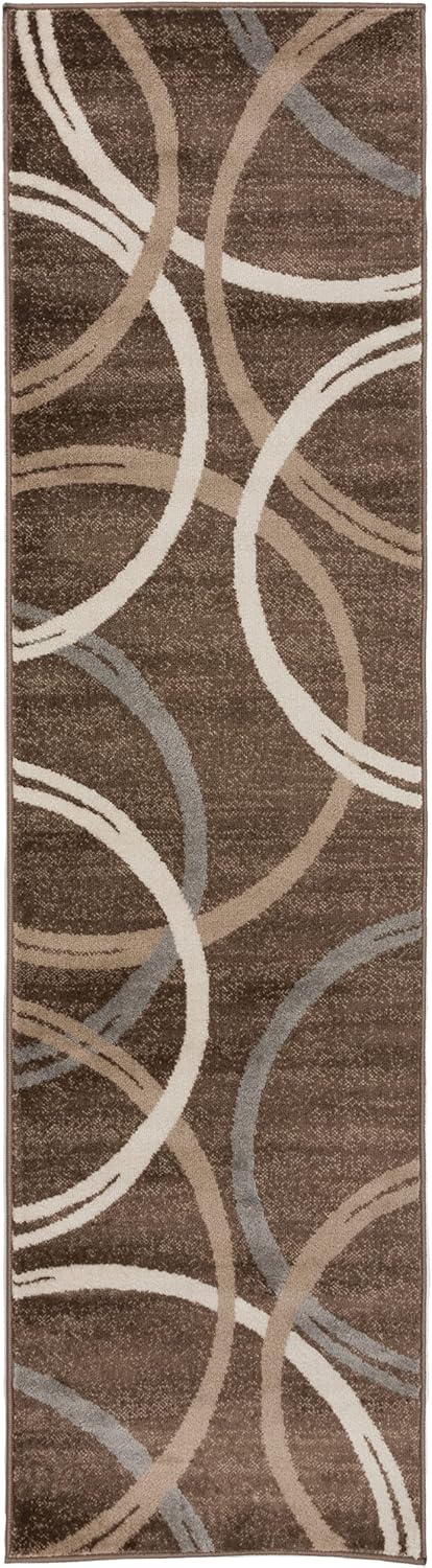 Rugshop Modern Wavy Circles Design Runner Rug 2'7" x 6' Brown