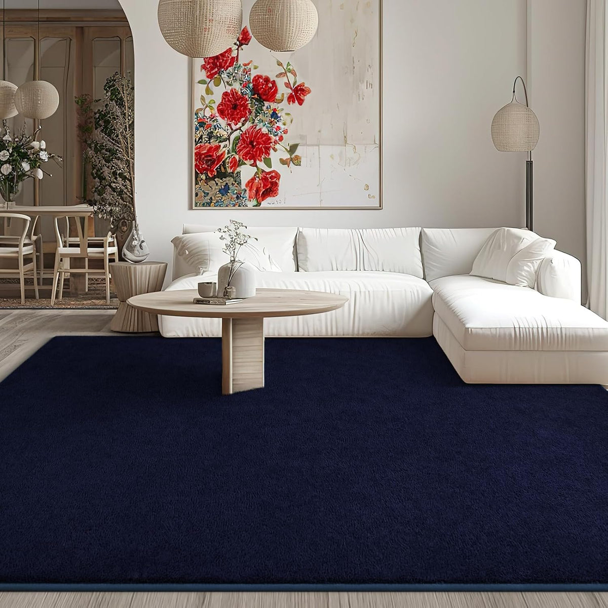 Kimicole 6x9 Washable Area Rugs for Living Room Bedroom, Large Low Pile Ulta-Thin Solid Color Rug, Non-Slip Soft Fluffy Carpet for Nursery Kids Room Dorm Room Home Decor (Navy Blue)