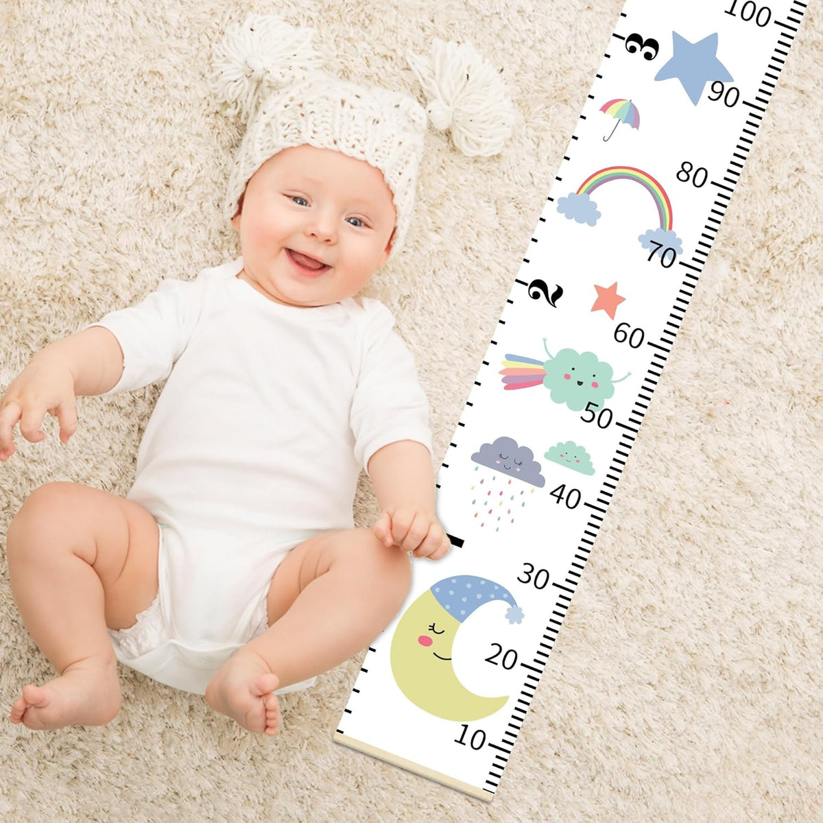 Baby Height Growth Chart, Canvas Ruler Home Nursery Wall Decor for Kids, Education Weather Icons Growth Tracker for Children Height Record, Boys & Girls Playroom Decoration