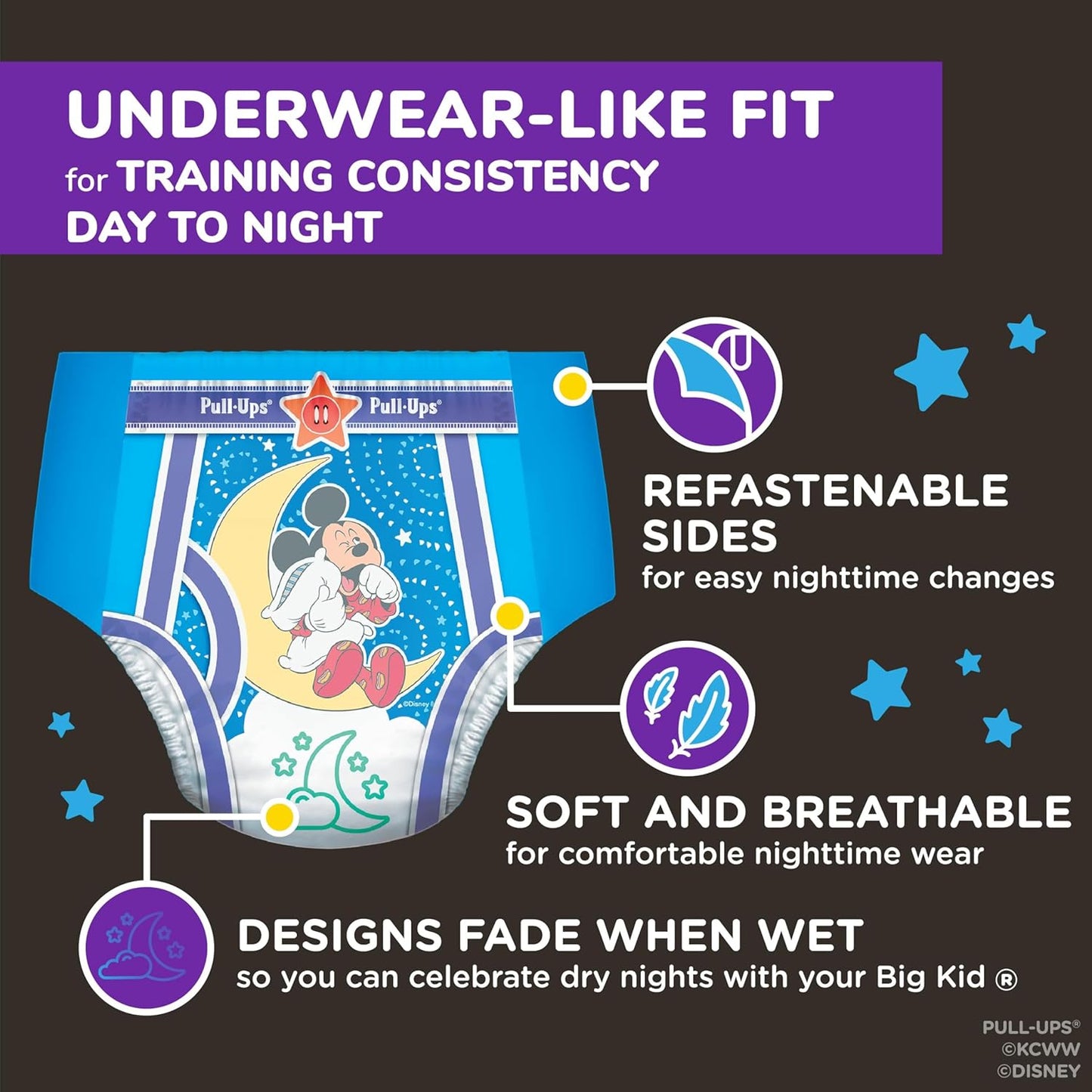 Pull-Ups Boys' Night Time Potty Training Pants, Size 3T-4T Overnight Training Underwear (32-40 lbs), 72 Ct
