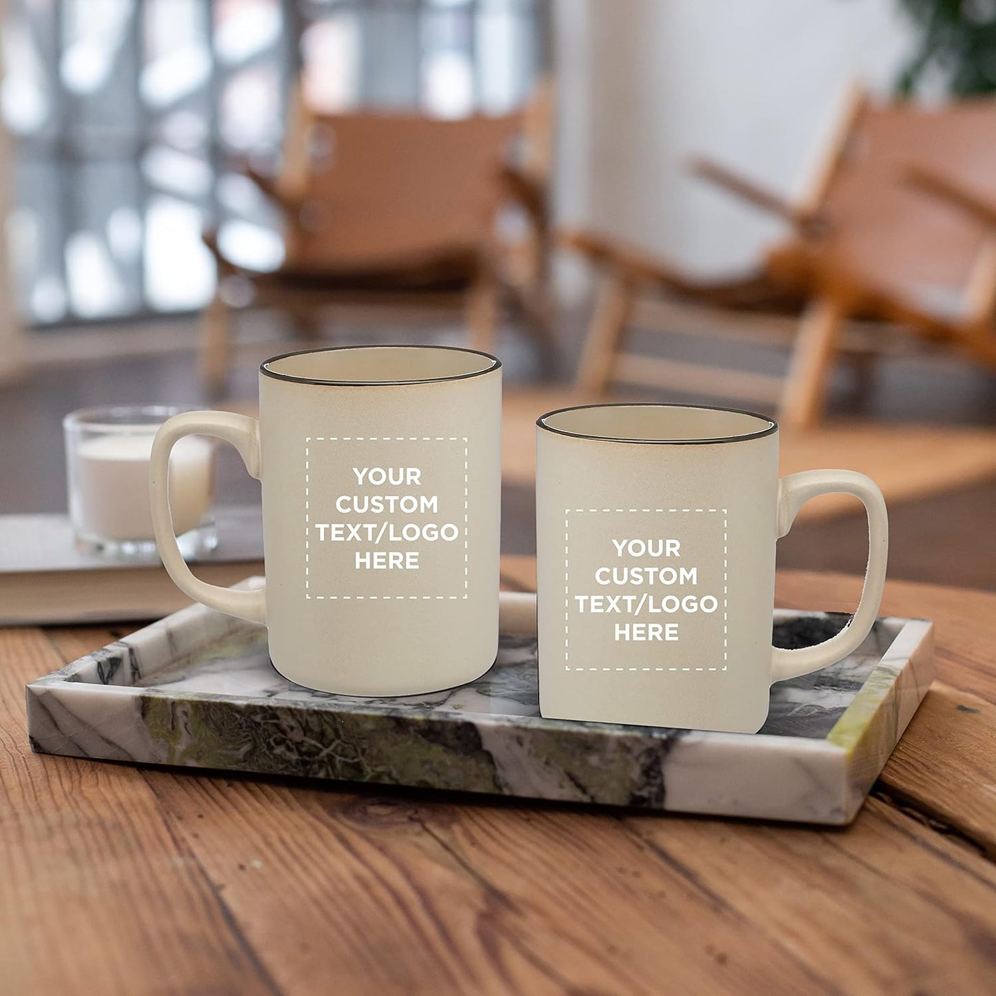 Custom El Grande Matte Ceramic Mugs 20 oz. Set of 12, Personalized Bulk Pack - Perfect for Tea, Espresso, Cappuccino, Hot Cocoa - Beige