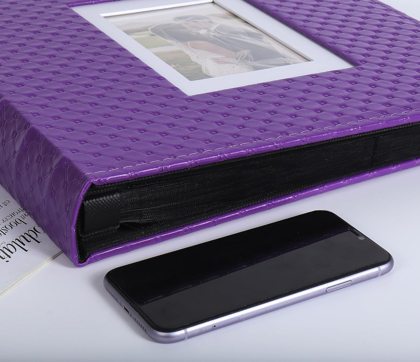 RECUTMS Photo Album 4x6 Holds 500 Photos Black Inner Page Button Grain Leather Larger Capacity Horizontal and Vertical Photos Wedding Pictures Album Birthday Christmas Baby Family Photo Book(Purple)