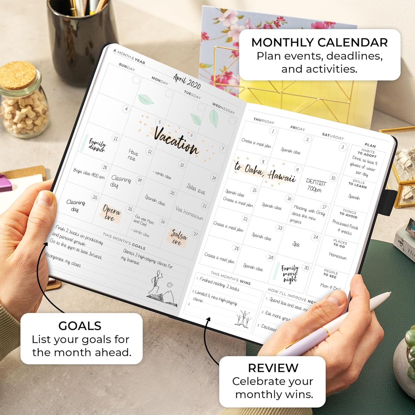 Clever Fox Planner Daily Premium – Undated Daily Planner with Hourly Schedule, Personal Organizer, Productivity Journal, 6 Months (Black)