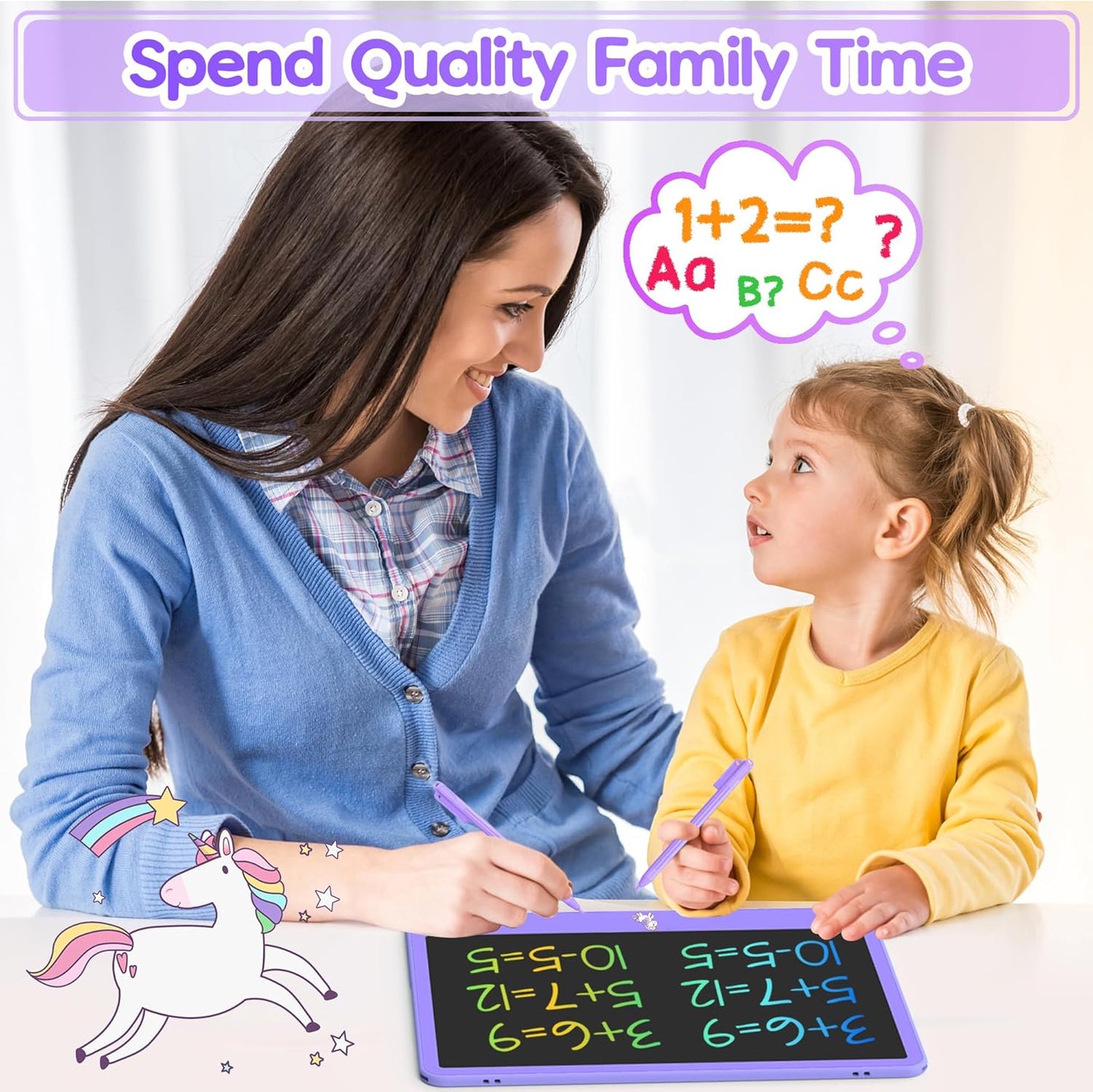 Hockvill LCD Writing Tablet for Kids 12 Inch, Kids Learning Toys Drawing Pad for Girls Boys, Unicorn Doodle Board for Toddlers 3 4 5 6 7 8 Year Old Travel Essentials, Christmas Birthday for Kids
