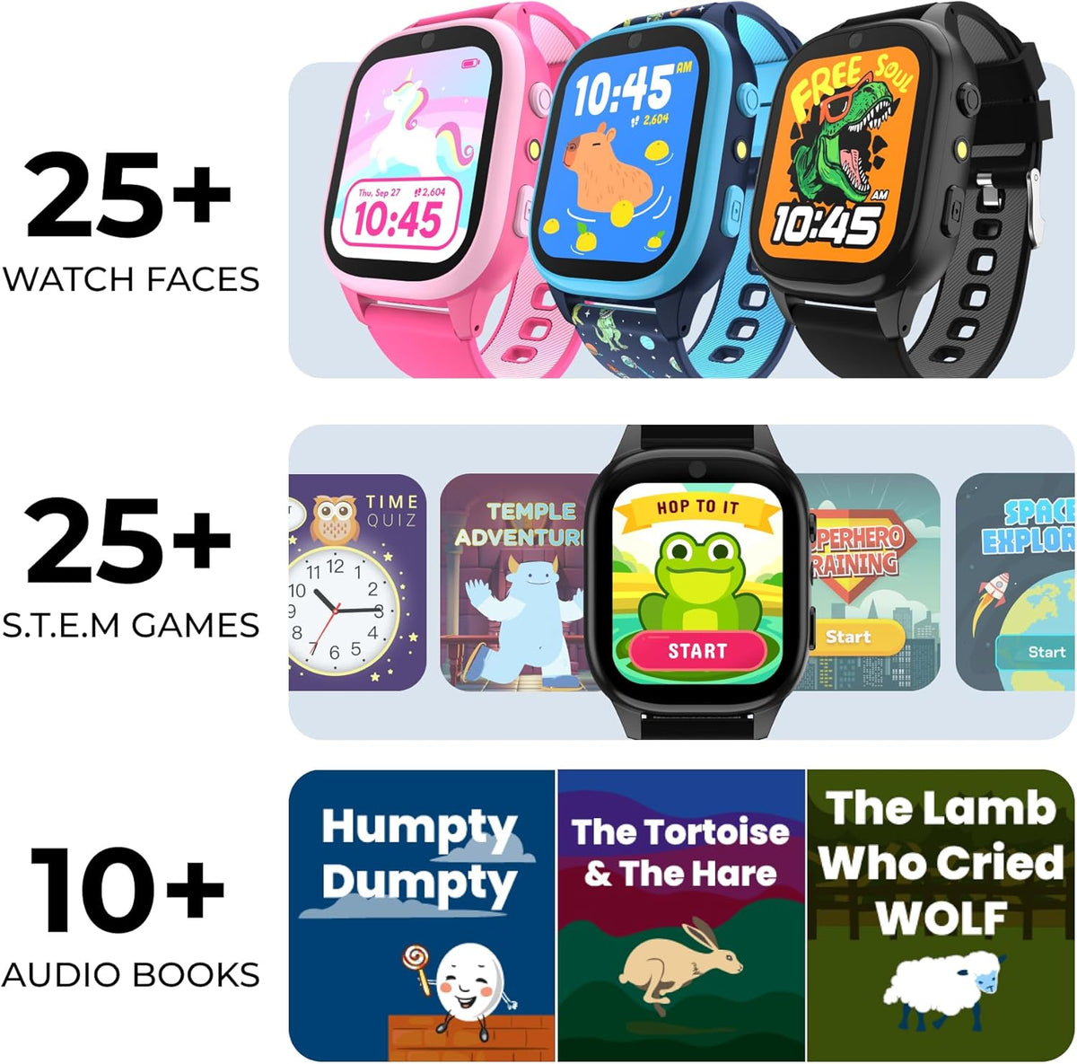 PlayZoom 4 Kids Smartwatch – 1.83” Color Touchscreen, 25+ Games, Selfie Camera, Audiobooks, Songs, Step Tracker, Parental Controls, Waterproof, for Ages 4-12 (Purple Unic)