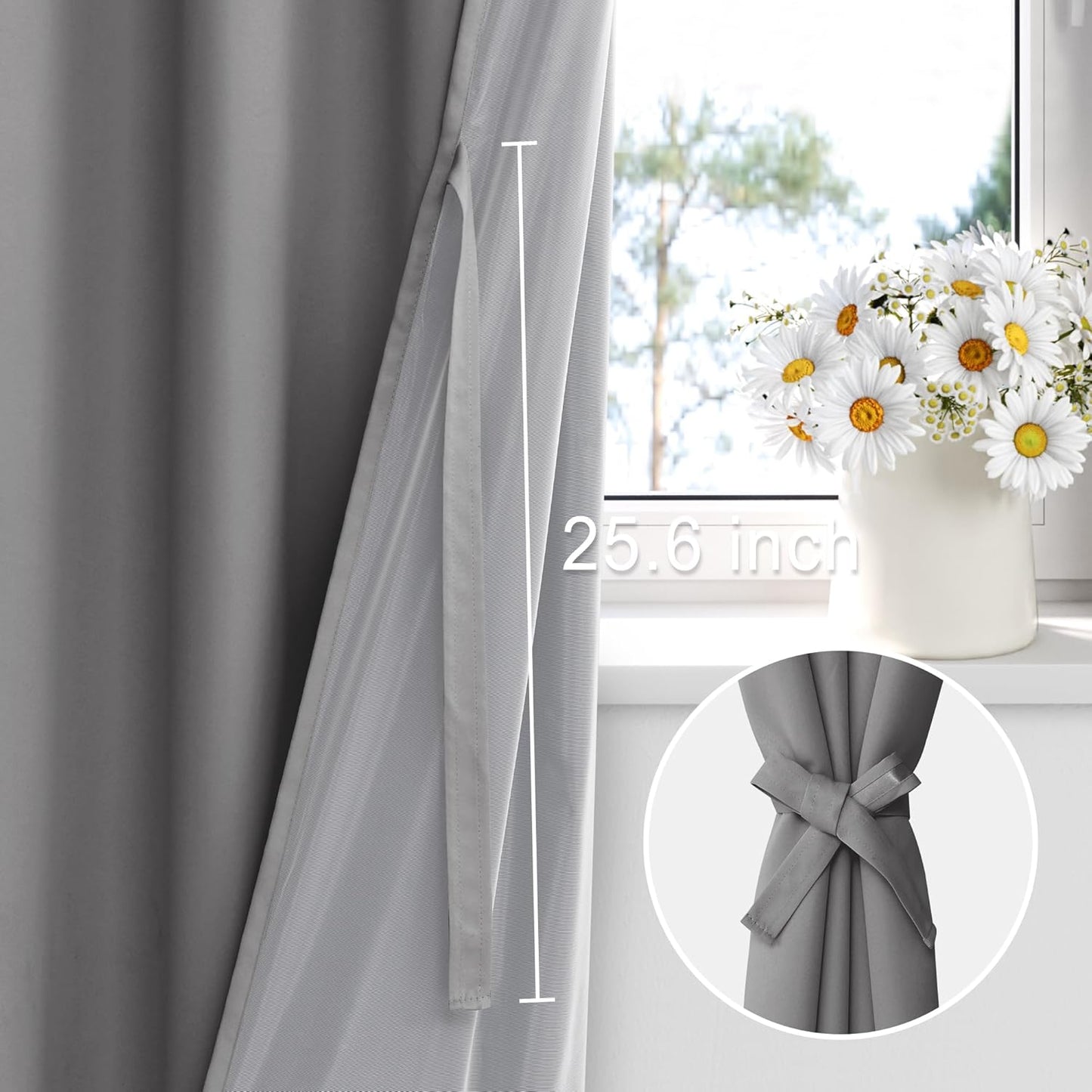 XWZO Blackout Curtains 84 Inches Long with Tiebacks- Rod Pocket Full Light Blocking & Energy Efficiency Extra Wide Window Draperies with Black Liner for Bedroom, Grey, W60 x L84, Set of 2