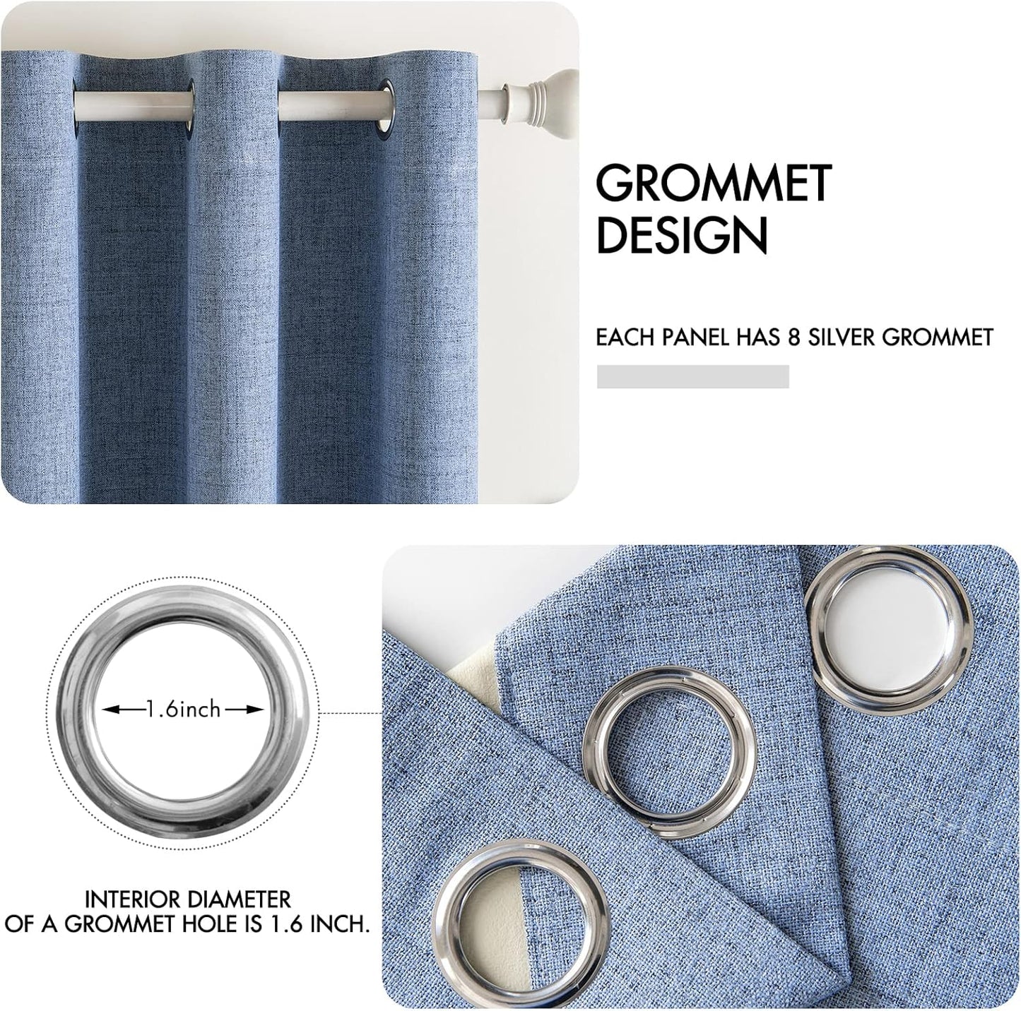 MIULEE Linen Texture Curtains for Bedroom Solid 100% Blackout Thermal Insulated Stone Blue Curtains Grommet Room Darkening Drapes Luxury Decor for Living Room Nursery 52x45 Inch (2 Panels)