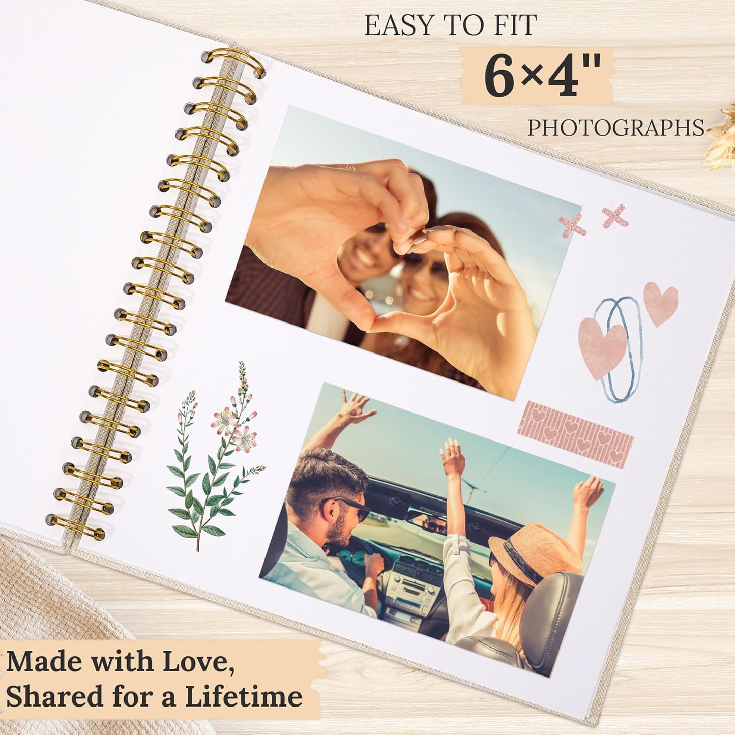 Scrapbook Photo Album Linen Cover, 10 x 10 Inch Hardcover Kraft White Pages Memory Book, for Travel Wedding Guest Book Christmas Baby Shower (40 Sheets/ 80 Pages,Pink)
