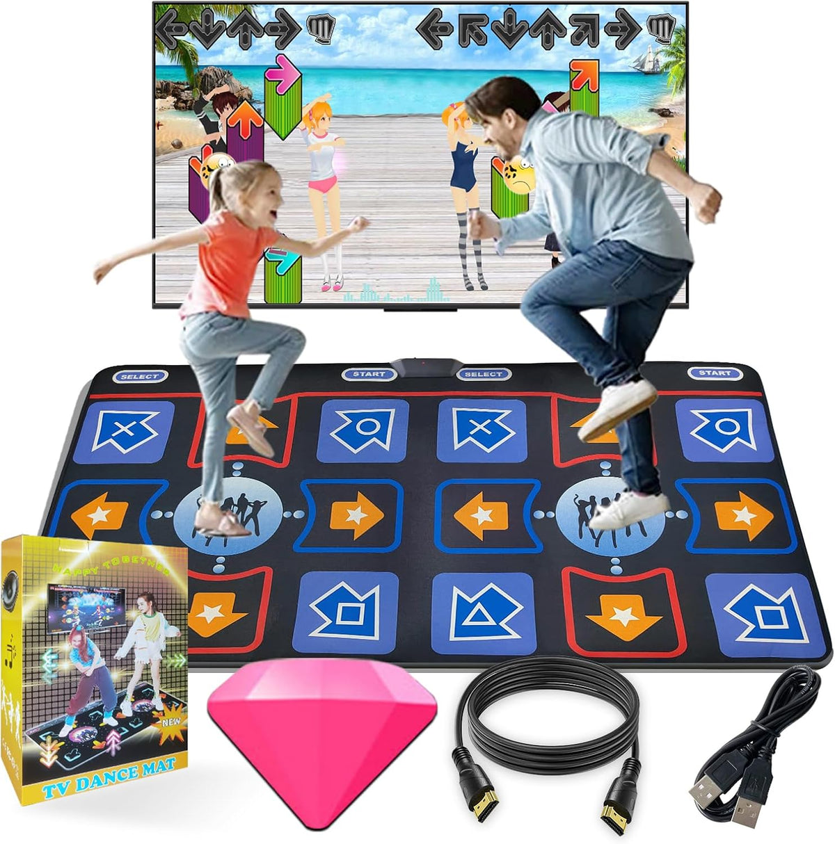 Dance Mat for Adults and Kids - Plug and Play TV Electronic Dance Mat Game, Wireless Dance Pad, Fun Dance Fitness Games for Kids, Christmas and Boys and Girls Birthday Gift Ideas, Blue