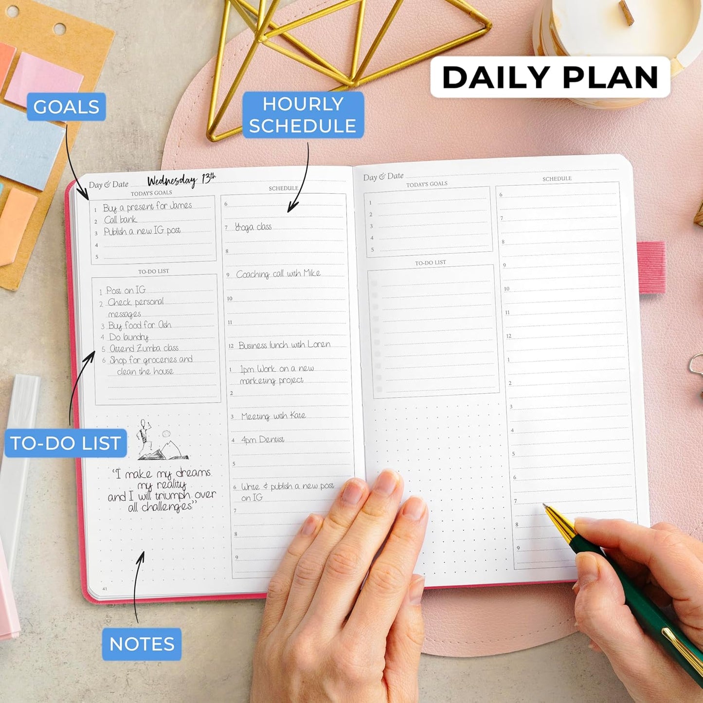 Legend Planner Daily for 3 Months – Undated Monthly Weekly & Daily Planner to Hit Goals. Organizer & Productivity Journal, A5 (Hot Pink)