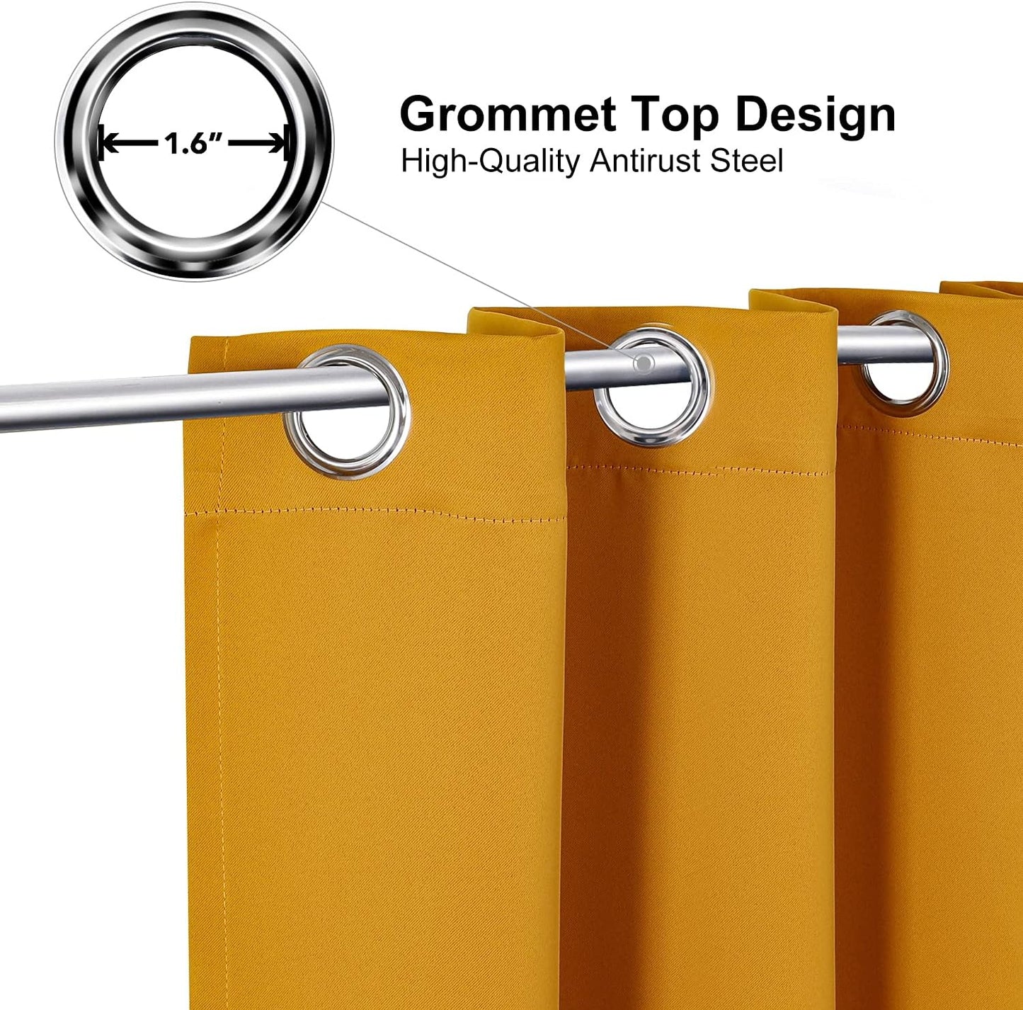 ChrisDowa Grommet Room Darkening Curtains for Bedroom and Living Room - 2 Panels Set Thermal Insulated Blackout Curtains (Mustard Yellow, 38W x 45L)