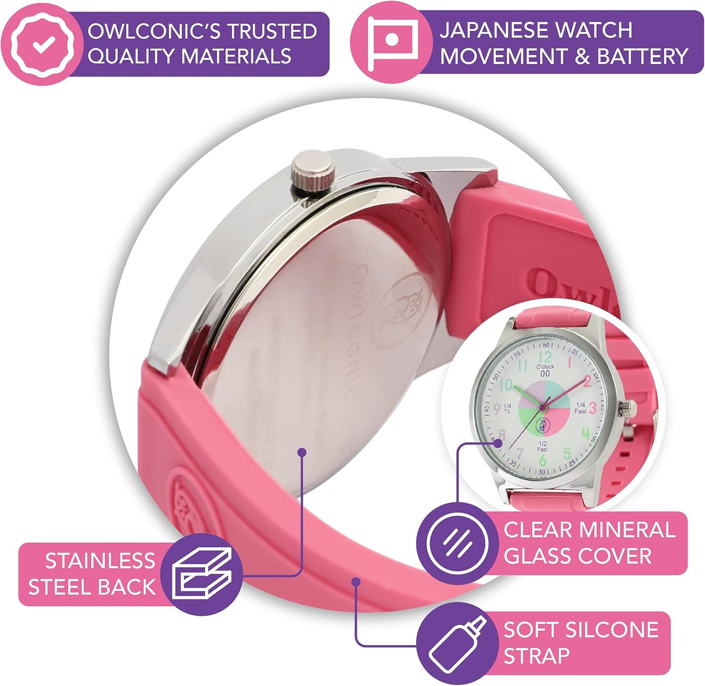 OWLCONIC Analog Kids Watch - Girls & Boys Watches Ages 7-12 - Kids Analog Watch - Telling Time Teaching Tool - Gift Watches for Girls and Boys