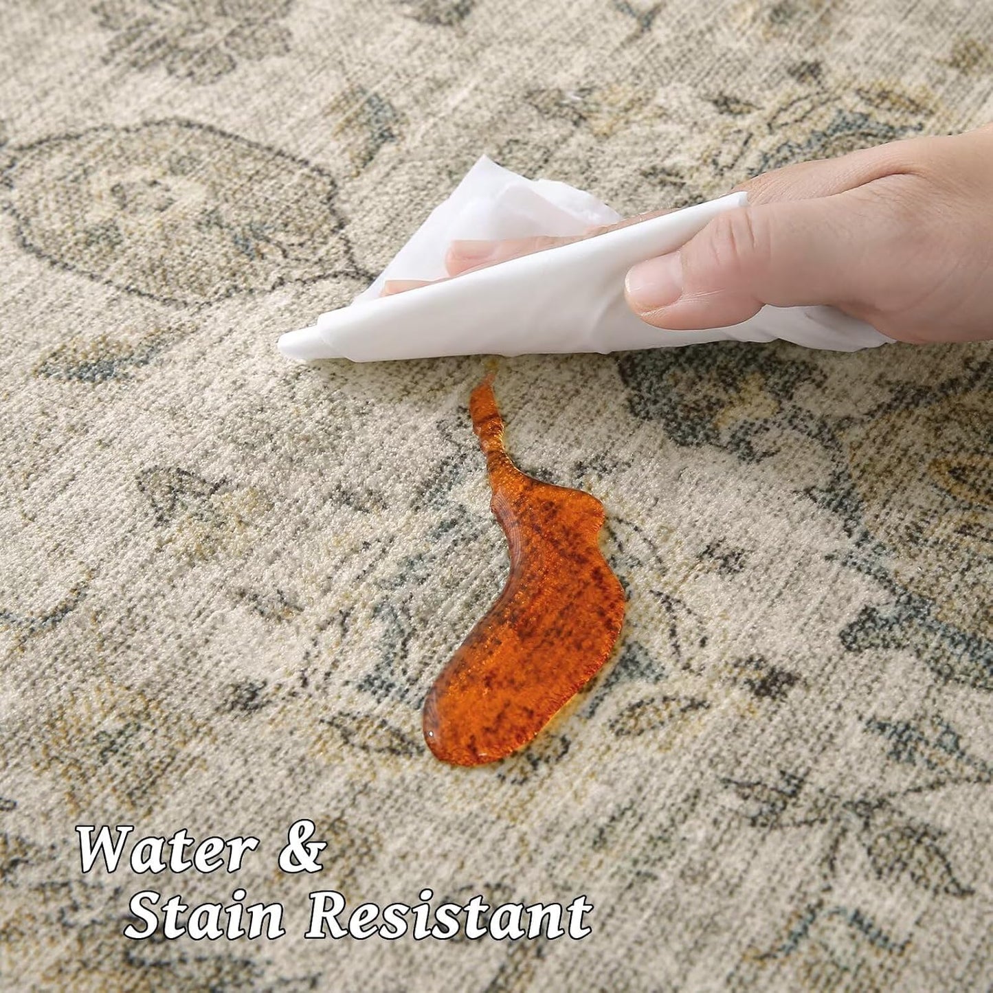 Washable 6x9 Area Rugs for Living Room, BoHo Non-slip Silicone Backing Large Rug for Bedroom Dining Room Nursery Office, 0.3" Neutral Oriental Throw Carpet with 0.16" Cushioning Pad, Light Brown/Multi