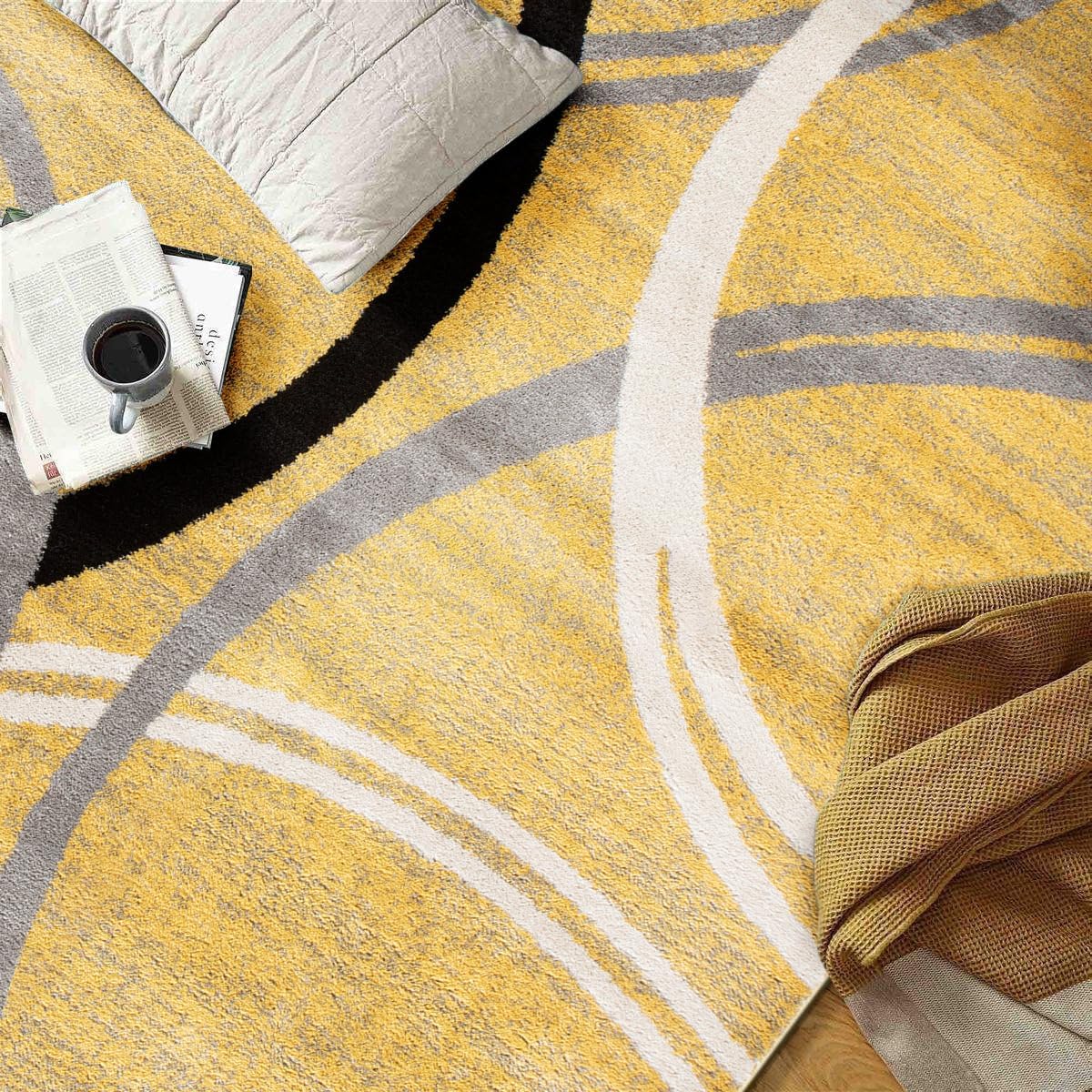 Rugshop Modern Wavy Circles Design Round Rug 6' 6" (6' 6" Diameter) Yellow