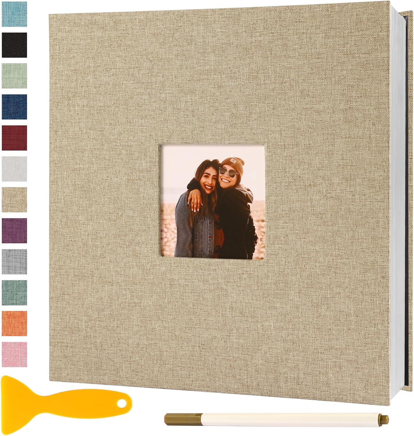 Photo Album Self Adhesive Pages Scrapbook Magnetic Photo Albums for 4x6 5x7 8x10 Pictures Sticky Pages Books for Baby Family Wedding 13.2x12.8 Yellow 40 Pages