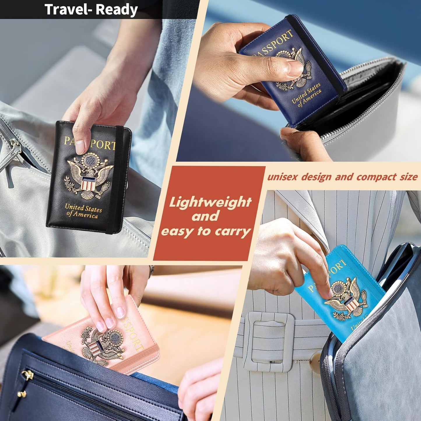 Passport Holder and Card Slot Combo RFID Blocking Leather Family Travel Passport Wallet Travel Accessories for Men Women(Light blue)