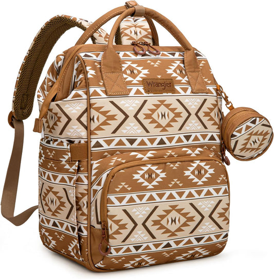 Wrangler Aztec Backpack Multifunction Baby Travel Bag with Changing Pad, Stroller Straps and Pacifier Case WG2204-91103TN