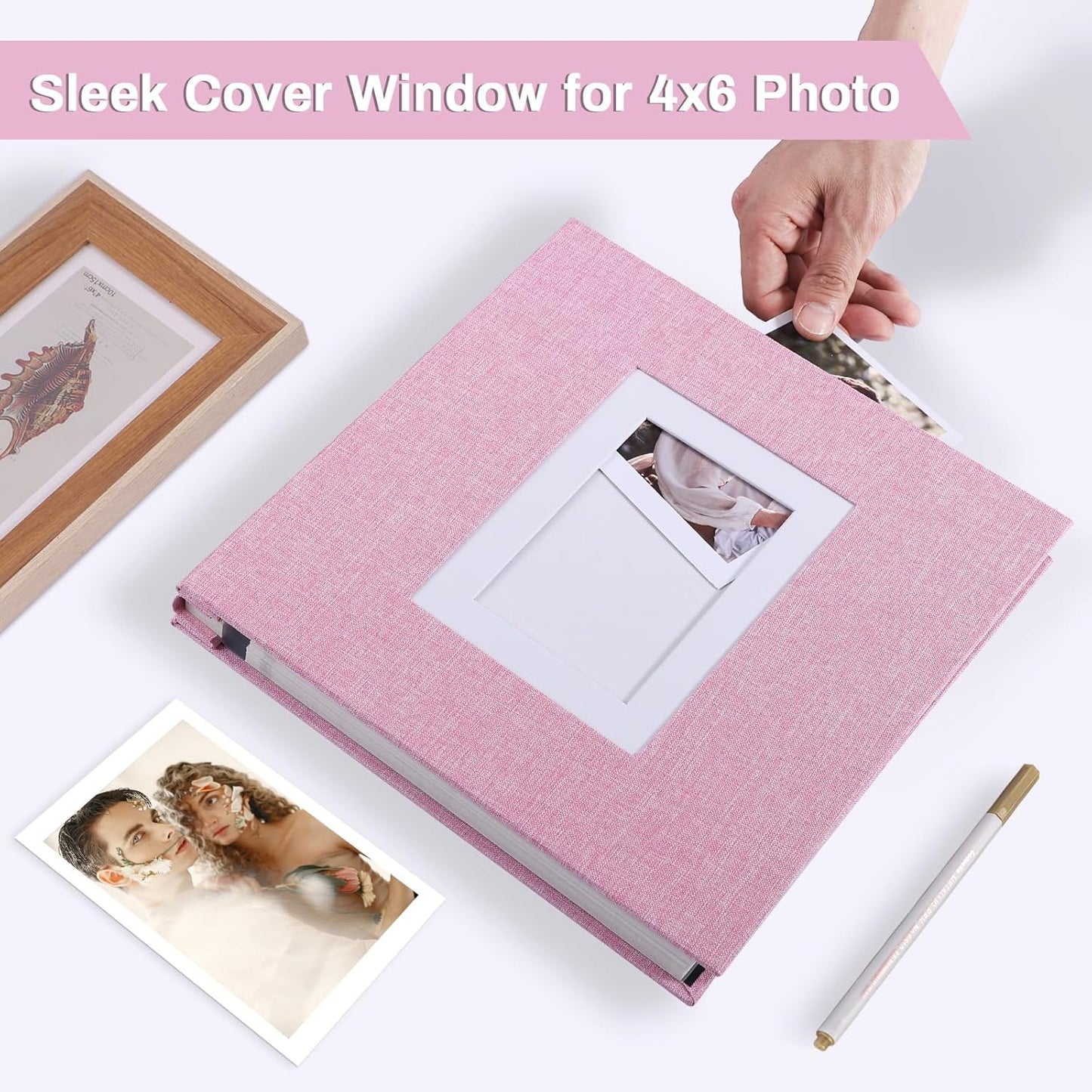 Photo Album Self Adhesive Pages Scrapbook Large Magnetic Photo Albums with Sticky Pages Scrapbooks for Wedding Baby for 4x6 5x7 8x10 Picture Photo Books 11x10.6 Pink 60 Pages
