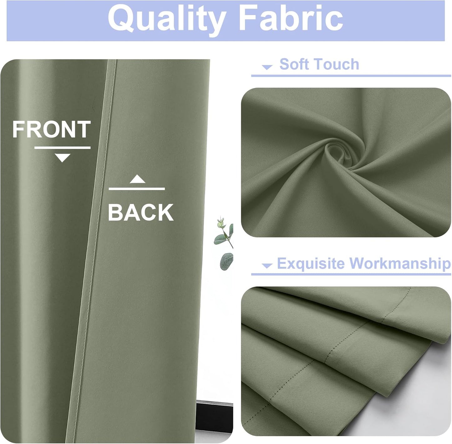 Simplebrand Ava Sage Green Blackout Curtains for Bedroom 90 Inches Long 2 Panels Set, Solid Privacy Energy Saving Living Room Window Treatment Curtains Blackout Drapes, W40 x L90 Inch, Sage Green