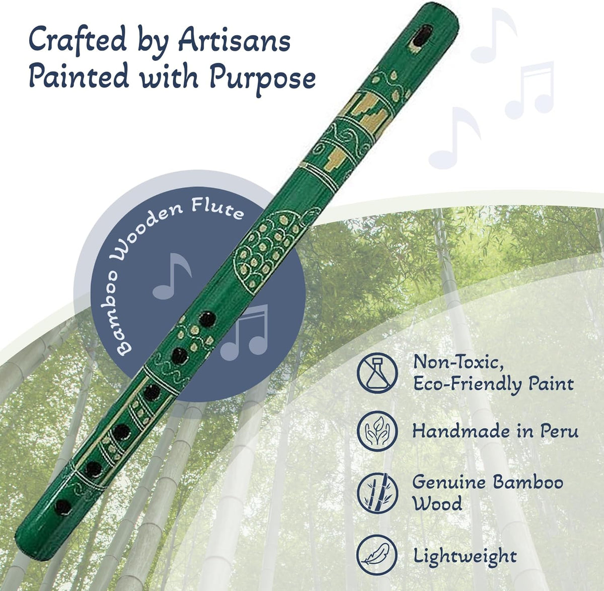 Mia Jewel Shop - Handmade Colored Bamboo Wooden Flute | Tribal Nature Pattern | Native Recorder for Beginners, Meditation & Music Lovers (Teal)