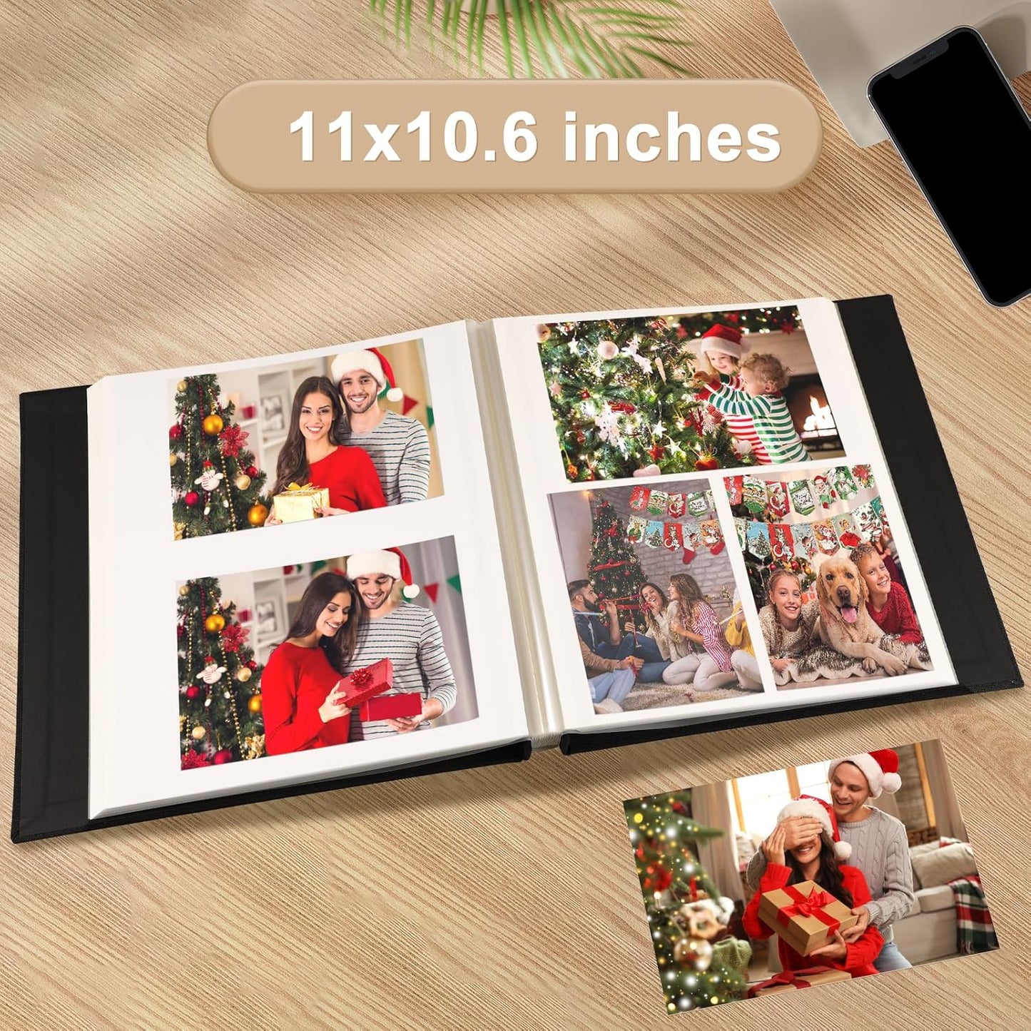 Photo Album Self Adhesive Pages Scrapbook Magnetic Photo Albums for 4x6 5x7 8x10 Pictures Sticky Pages Books for Baby Family Wedding 11x10.6 Red 40 Pages