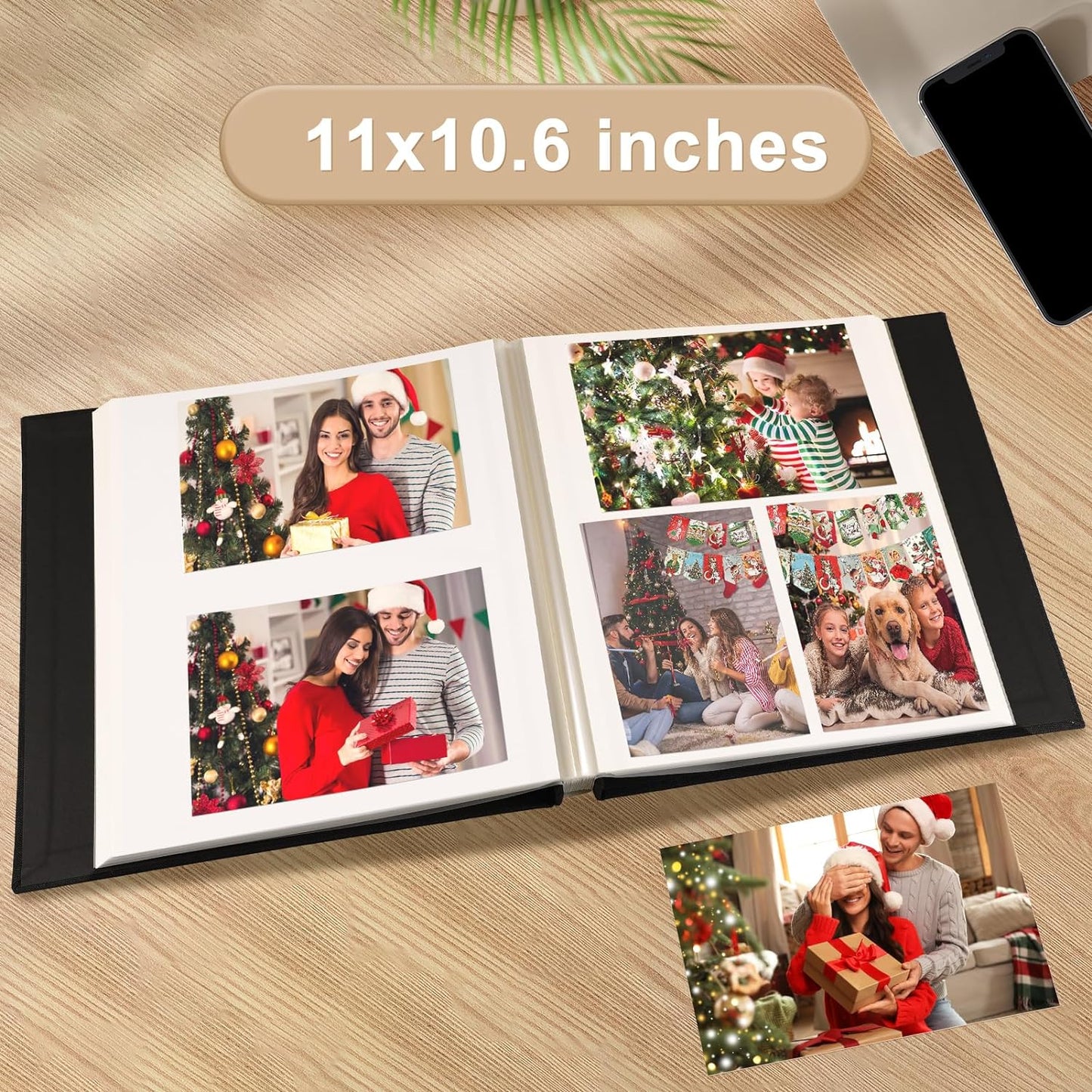 Photo Album Self Adhesive Pages Scrapbook Magnetic Photo Albums for 4x6 5x7 8x10 Pictures Sticky Pages Books for Baby Family Wedding 11x10.6 Blue 60 Pages