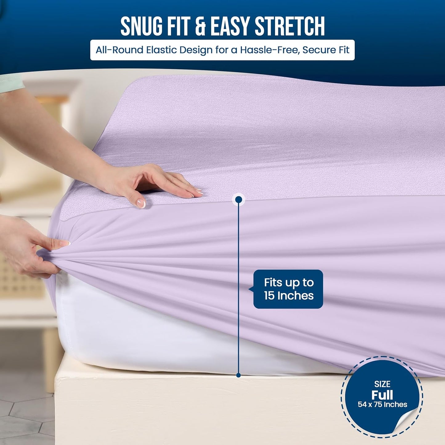 Utopia Bedding Waterproof Mattress Protector Full Size, Premium Terry Mattress Cover 200 GSM, Breathable, Fitted Style with Stretchable Pockets (Lavender)
