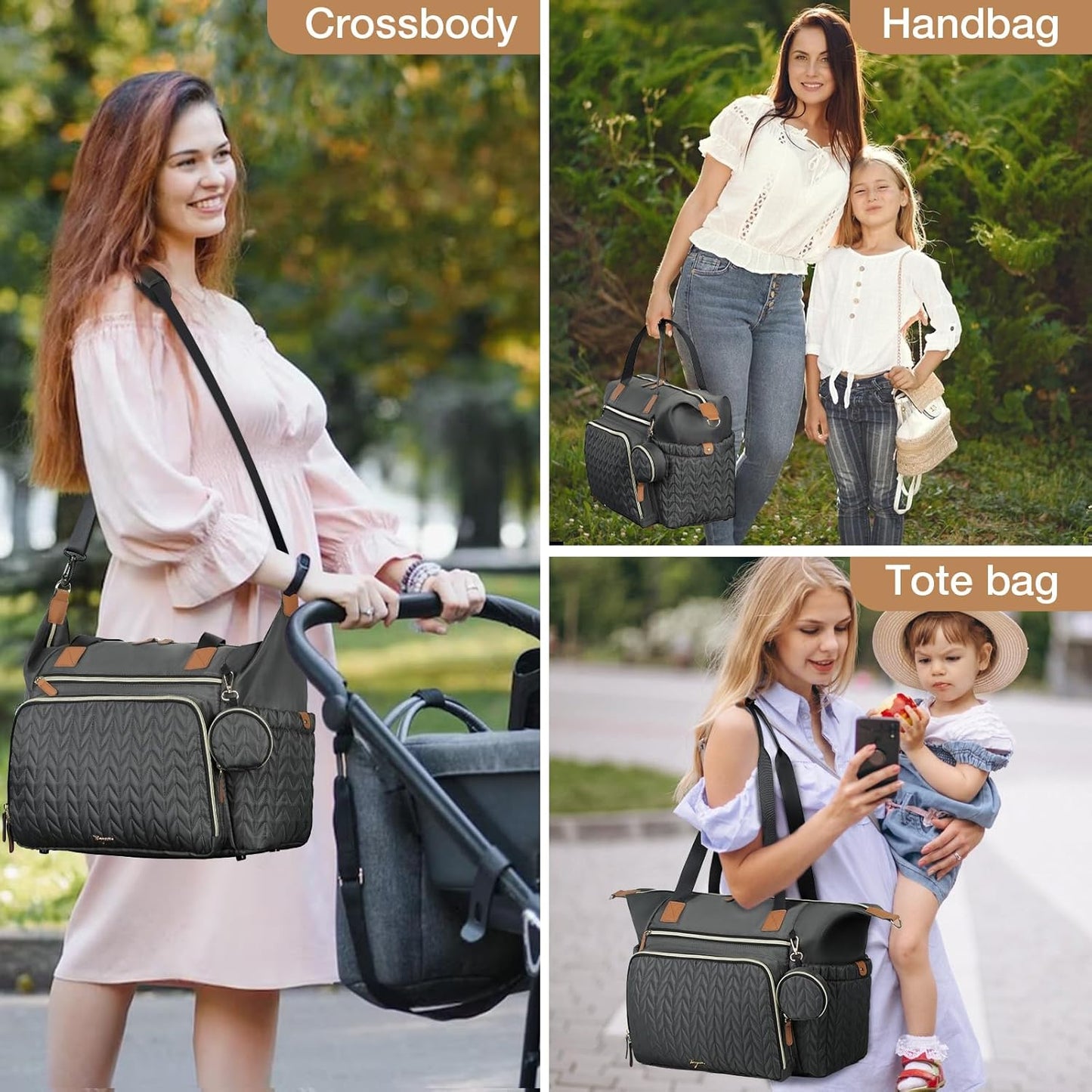 Diaper Bag Tote, Large Baby Diaper Bags Waterproof, Hospital Bag for Labor Delivery with Pacifier Case, Changing Pad, Shoulder Strap, Dark Gray