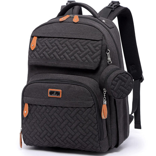 BabbleRoo Diaper Bag Backpack, Travel Backpack with Changing Pad, Pacifier Case & Stroller Straps, Multifunction, Waterproof, Unisex – Black