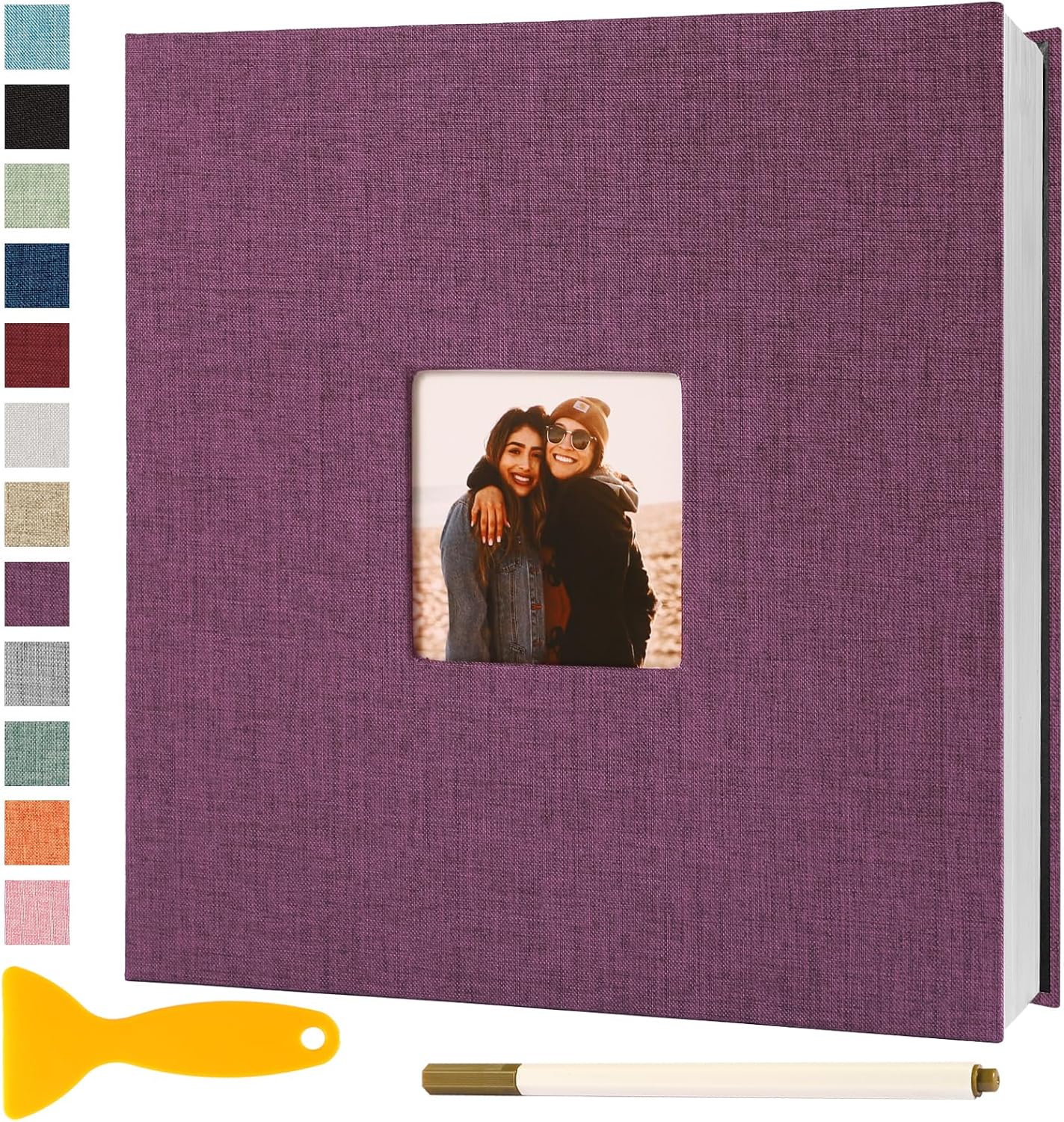 Photo Album Self Adhesive Pages Scrapbook Magnetic Photo Albums for 4x6 5x7 8x10 Pictures Sticky Pages Books for Baby Family Wedding 13.2x12.8 Purple 60 Pages