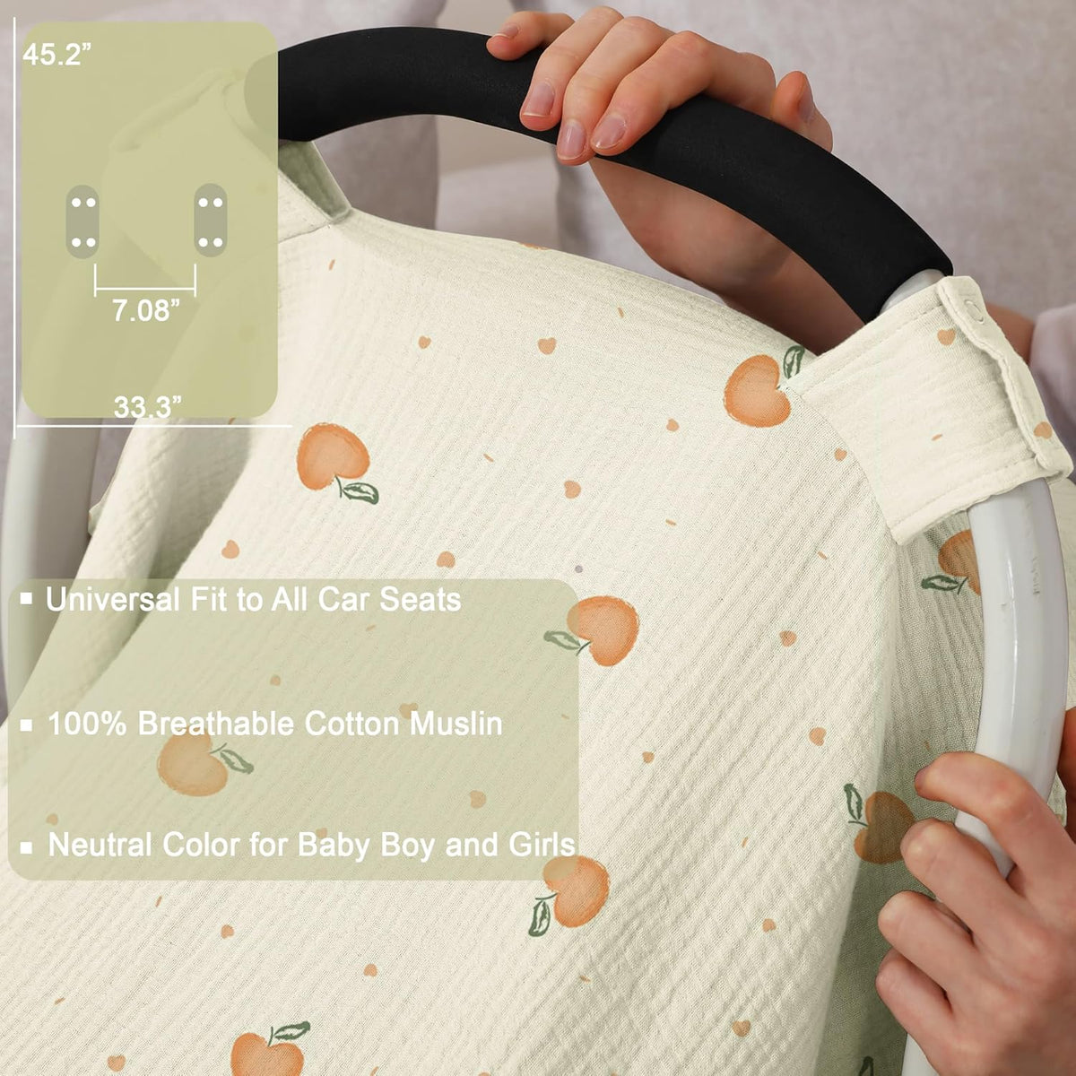 100% Muslin Cotton Car Seat Cover Baby, Carseat Canopy Cover, Universal Fit Stroller Covers for Boys and Girls (Cute Cherry)