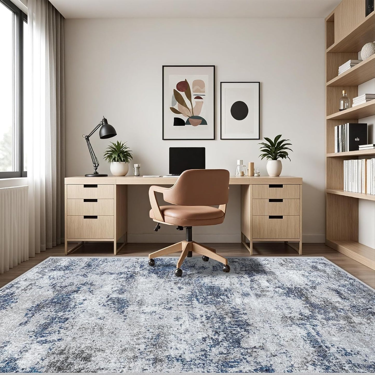 Area Rugs 8x10 Living Room Rugs: Modern Abstract Washable Rug with Non-Slip Backing, Stain Resistant Indoor Floor Large Carpet for Bedroom Dining Room Table Nursery Hallway Home Office Blue/Gray/Black