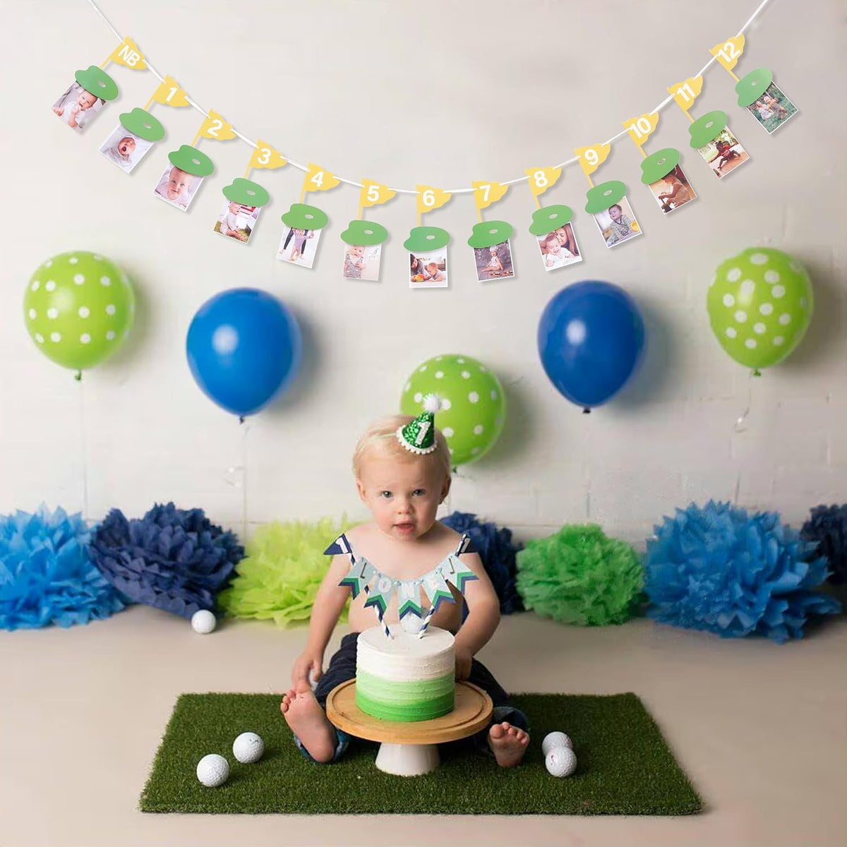 Golf 12 Monthly Photo Banner - Hole In One Monthly Photo Banner,Newborn To 12 Months Photo Banner,Baby's First Year Golf Themed Birthday, Milestone Banner Golf Monthly Photo Banner (yellow)
