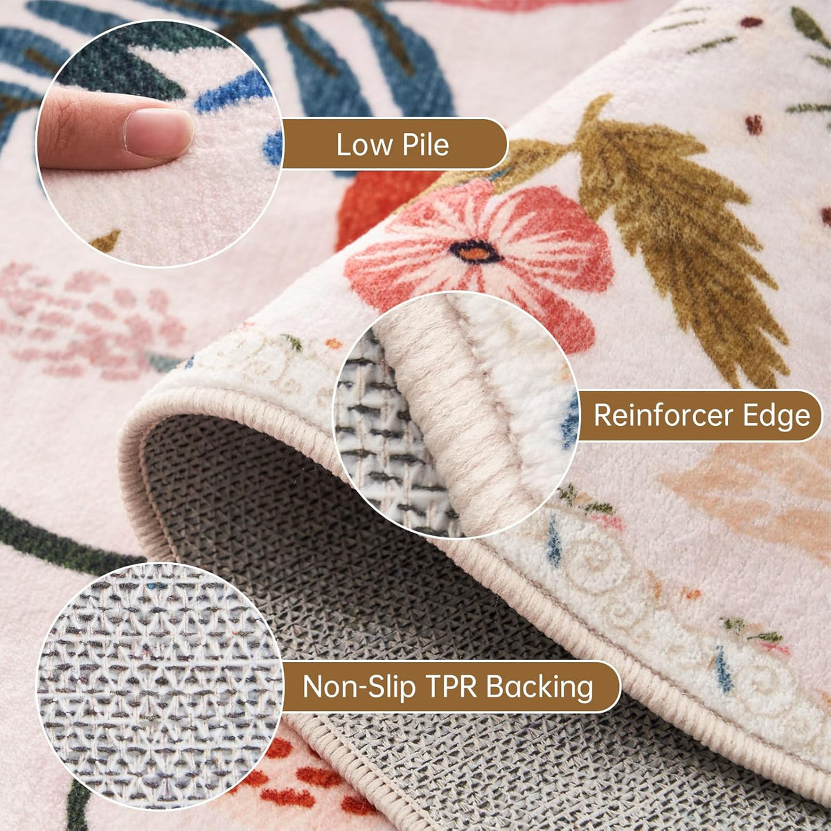 Boho Floral Area Rugs 5x7 Soft Washable Stain Resistant Indoor Floor Carpet Rug Vintage Beige Low Pile Non Slip Rug Spring Farmhouse for Living Room Bedroom Dining Room Playroom Nursery Family Room