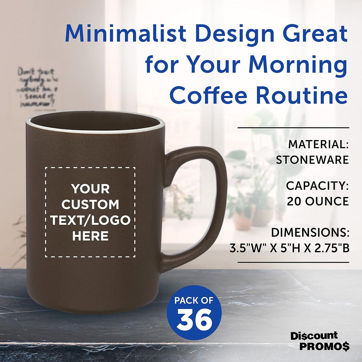 Custom El Grande Matte Ceramic Mugs 20 oz. Set of 36, Personalized Bulk Pack - Perfect for Tea, Espresso, Cappuccino, Hot Cocoa - Dark Brown