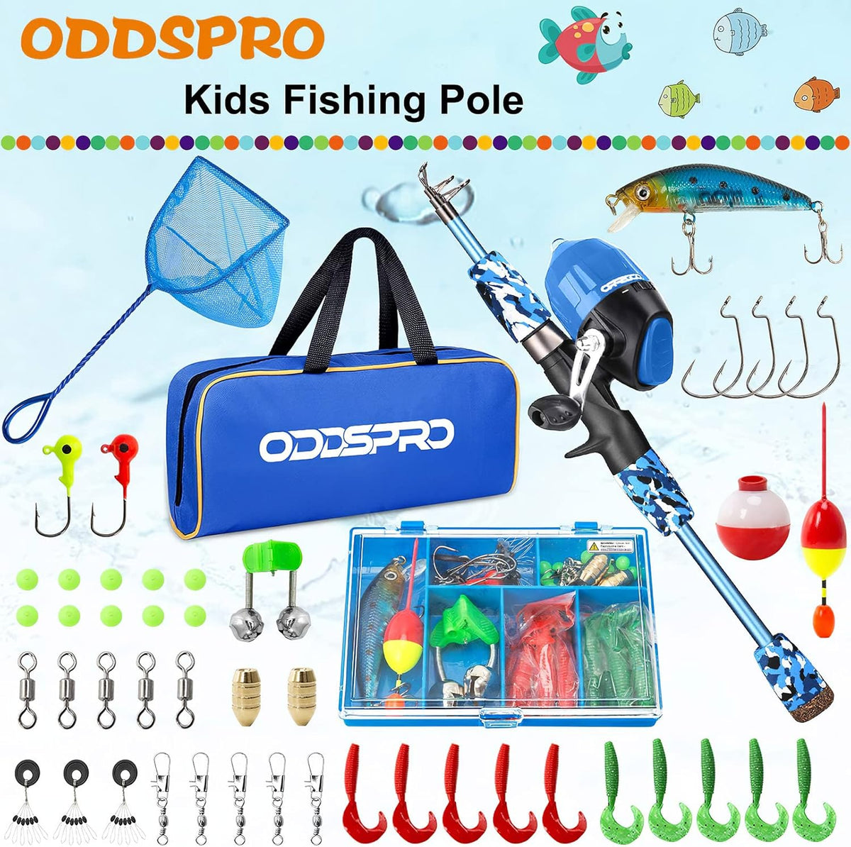 ODDSPRO Kids Fishing Pole Pink, Portable Telescopic Fishing Rod and Reel Combo Kit - with Spincast Fishing Reel Tackle Box for Girls, Youth