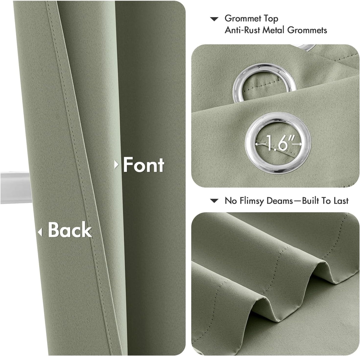 MIULEE Sage Green Blackout Curtains - Thermal Insulated Bedroom Curtains Room Darkening Drapes for Living Room Kitchen Grommet Top Light Blocking Window Treatment, 40 x 54 Inches Long, 2 Panels