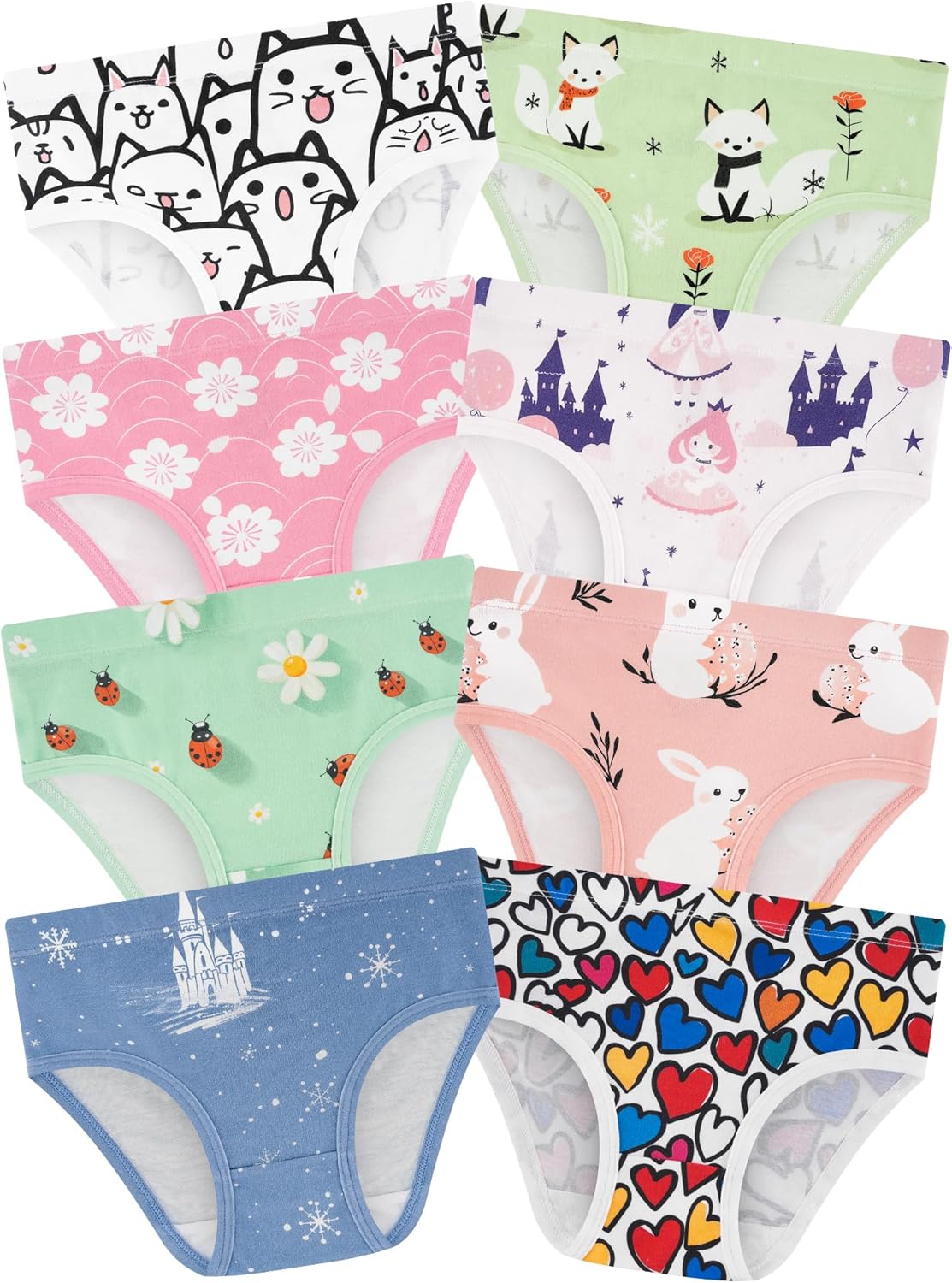 Girls' Underwear,Soft Cotton Tagless Panties for Toddlers' & Little Kids Comfort,Breathable Briefs,8-Pack