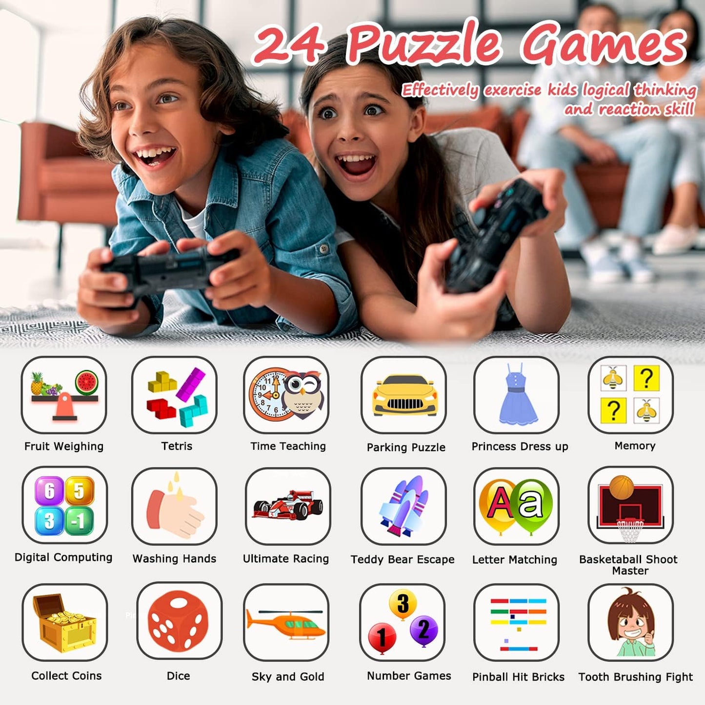 Smart Watch for Kids - Kids Smart Watch Girls Boys Gifts for 4-12 Years Old with 24 Games Camera Video Music Player Flashlight Alarm Clock Pedometer Birthday for Boys Girls Age 6 7 8 9