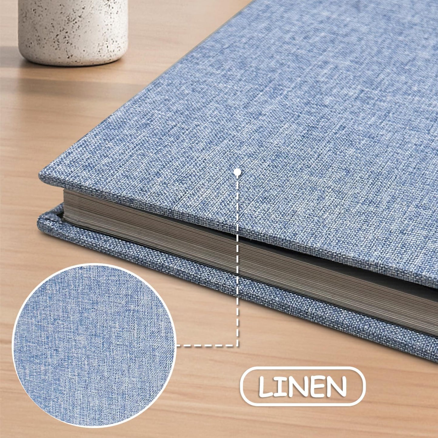 Large Photo Album Self Adhesive Scrapbook Album for 4×6 8×10 Pictures DIY Magnetic Linen Cover Album 60 Pages for Family Wedding Gifts with Metal Pen and Plastic Board