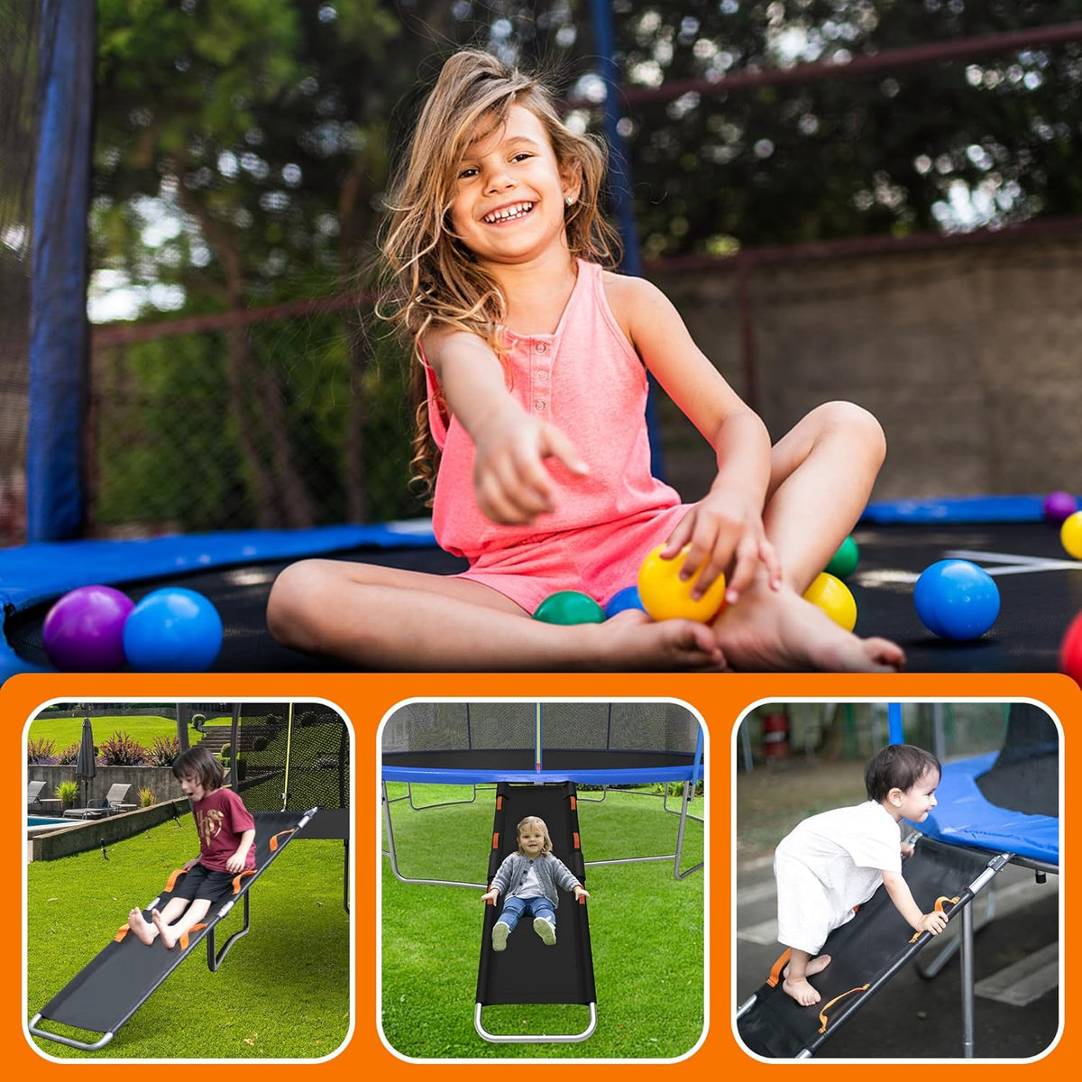 Gardenature Trampoline Slide Universal Trampoline Ladder with Handles for Toddler Strong Tear Resistant Fabric Climber Trampoline Accessories for Kids