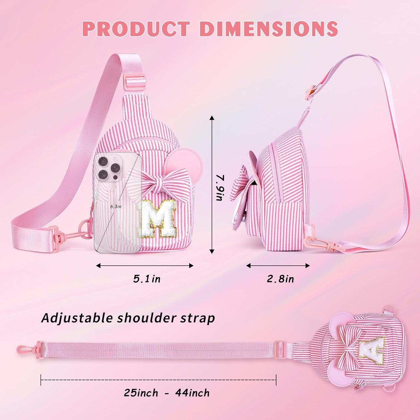 Crossbody Bags for Girl Kid, Girls Kids Birthday Gifts Monogram Sling Bag Crossbody Bags for Kid Girls Preppy Stuff Gifts for Kids 3-8 Fanny Packs Friend Sister Birthday Gift (Pink C)