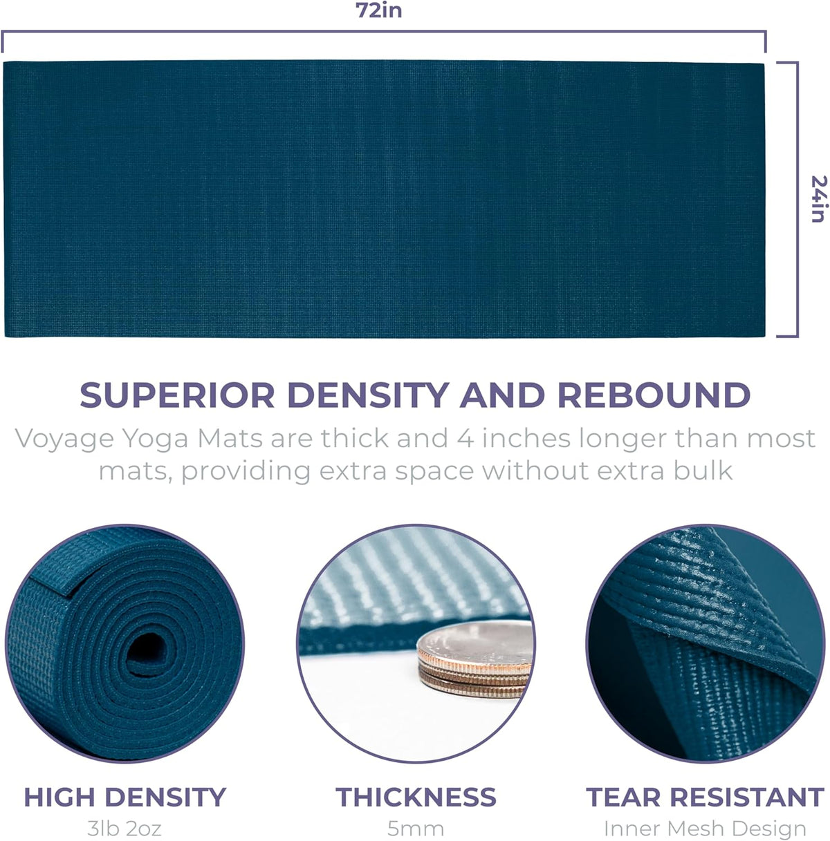 Sunshine Yoga Voyage Yoga Mat, 10 Pack, 72" x 24" Professional Studio and Gym Bulk Yoga Mats, 5mm Thick, Durable, Anti-Tear, Non Slip Fitness and Exercise Mats