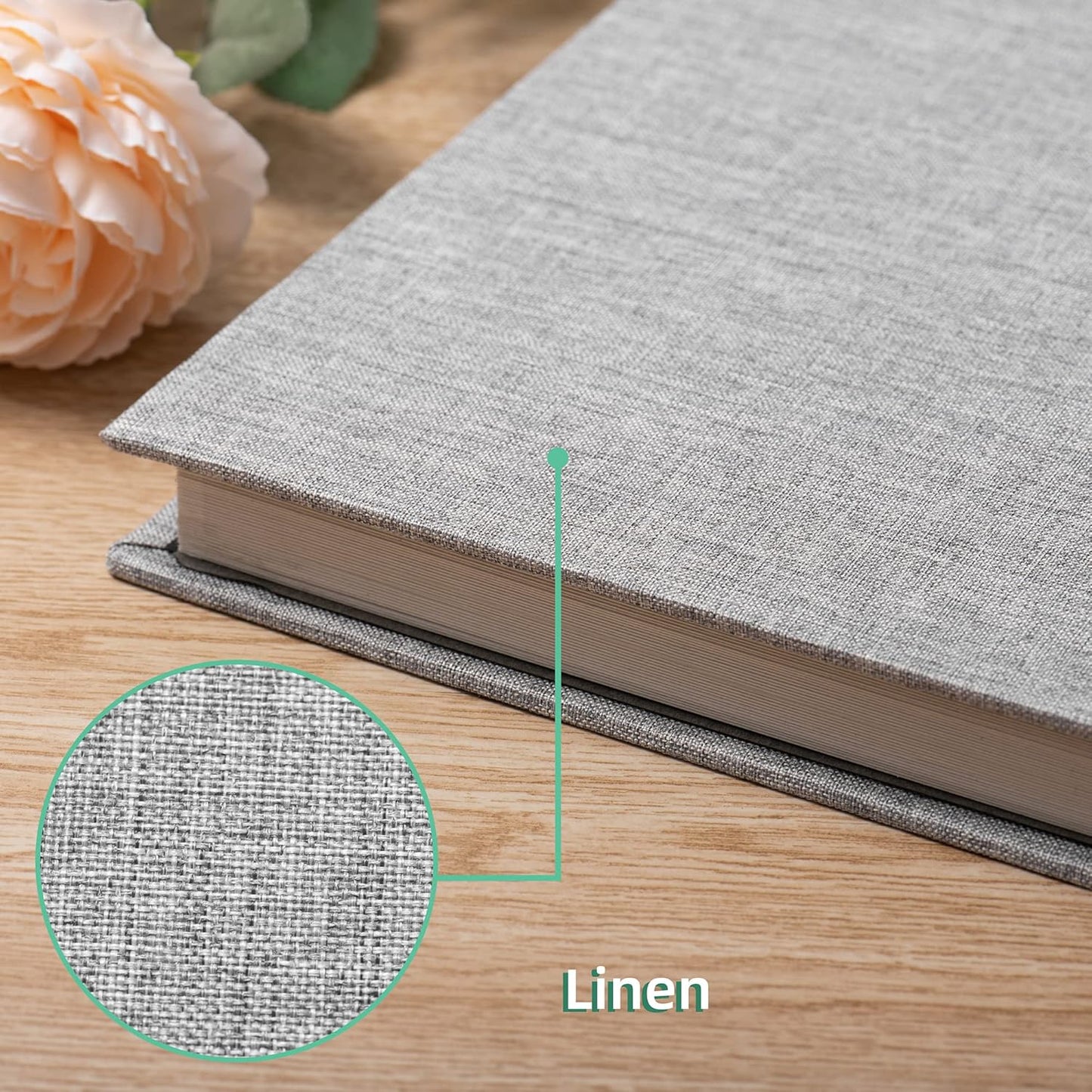 Large Photo Album Self Adhesive Scrapbook Album for 4×6 8×10 Pictures DIY Magnetic Linen Cover Album 60 Pages for Family Wedding Gifts with Metal Pen and Plastic Board